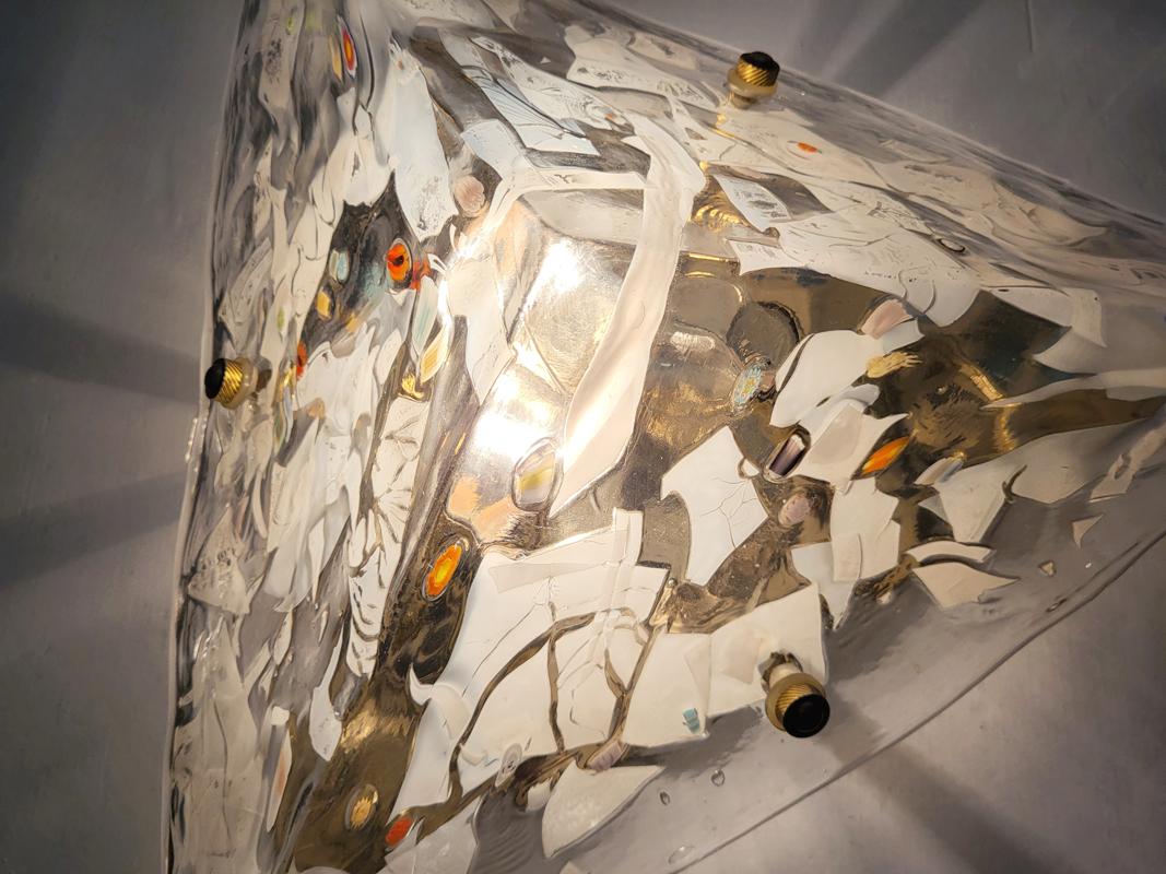 Mid-Century Modern Italian Vintage Murano Glass Ceiling Light Flush Mount Chandelier For Sale