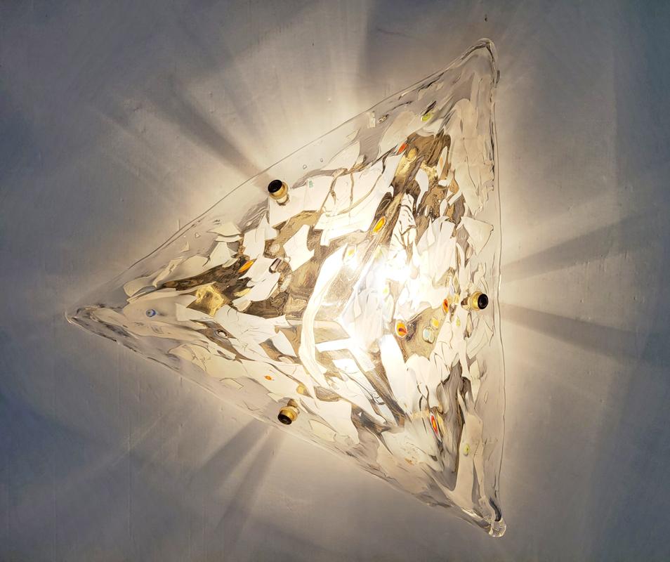Metal Italian Vintage Murano Glass Ceiling Light Flush Mount Chandelier For Sale