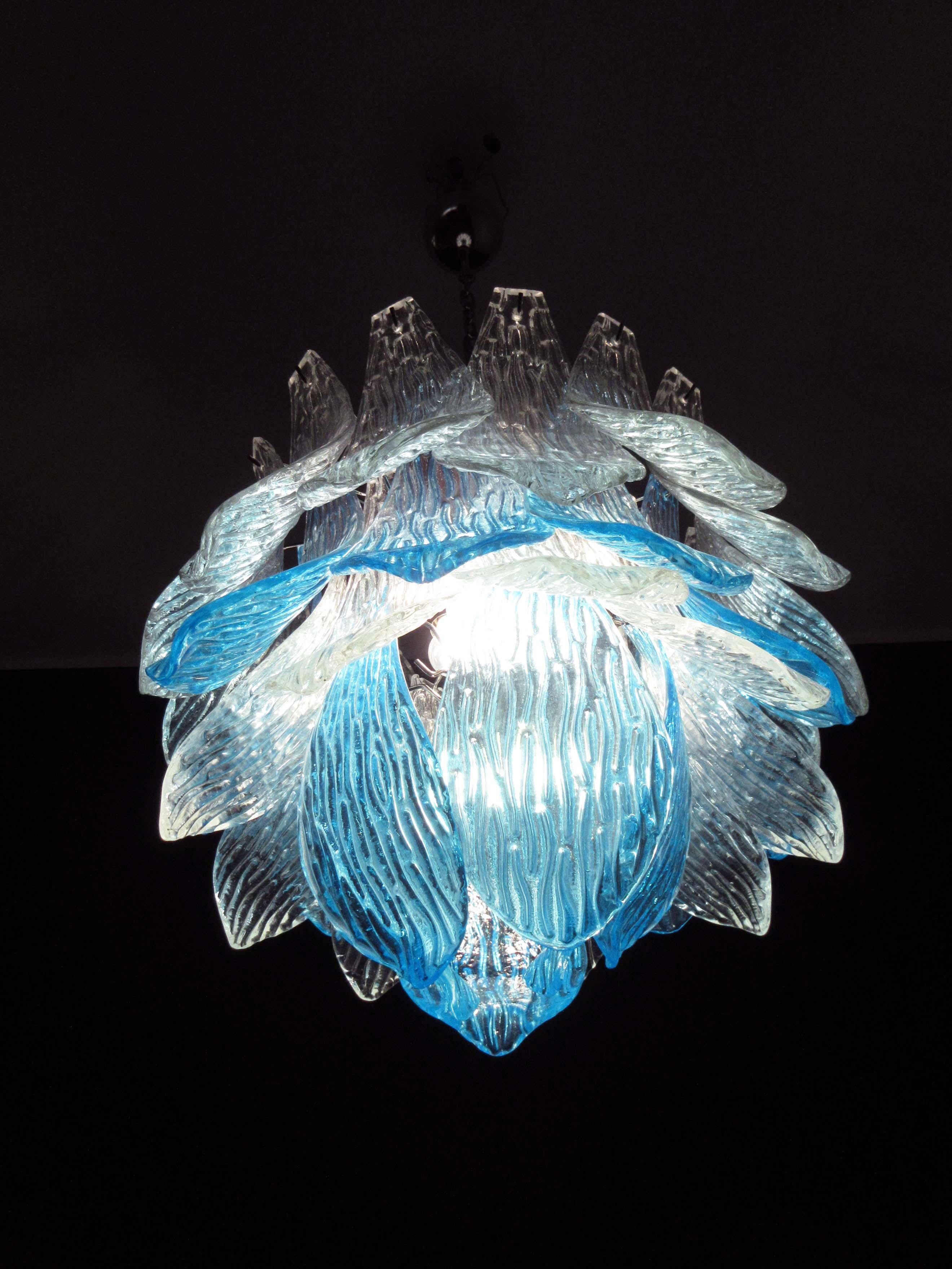 Araña italiana vintage de cristal de Murano - 38 vidrios - azul y trasparente en venta 10