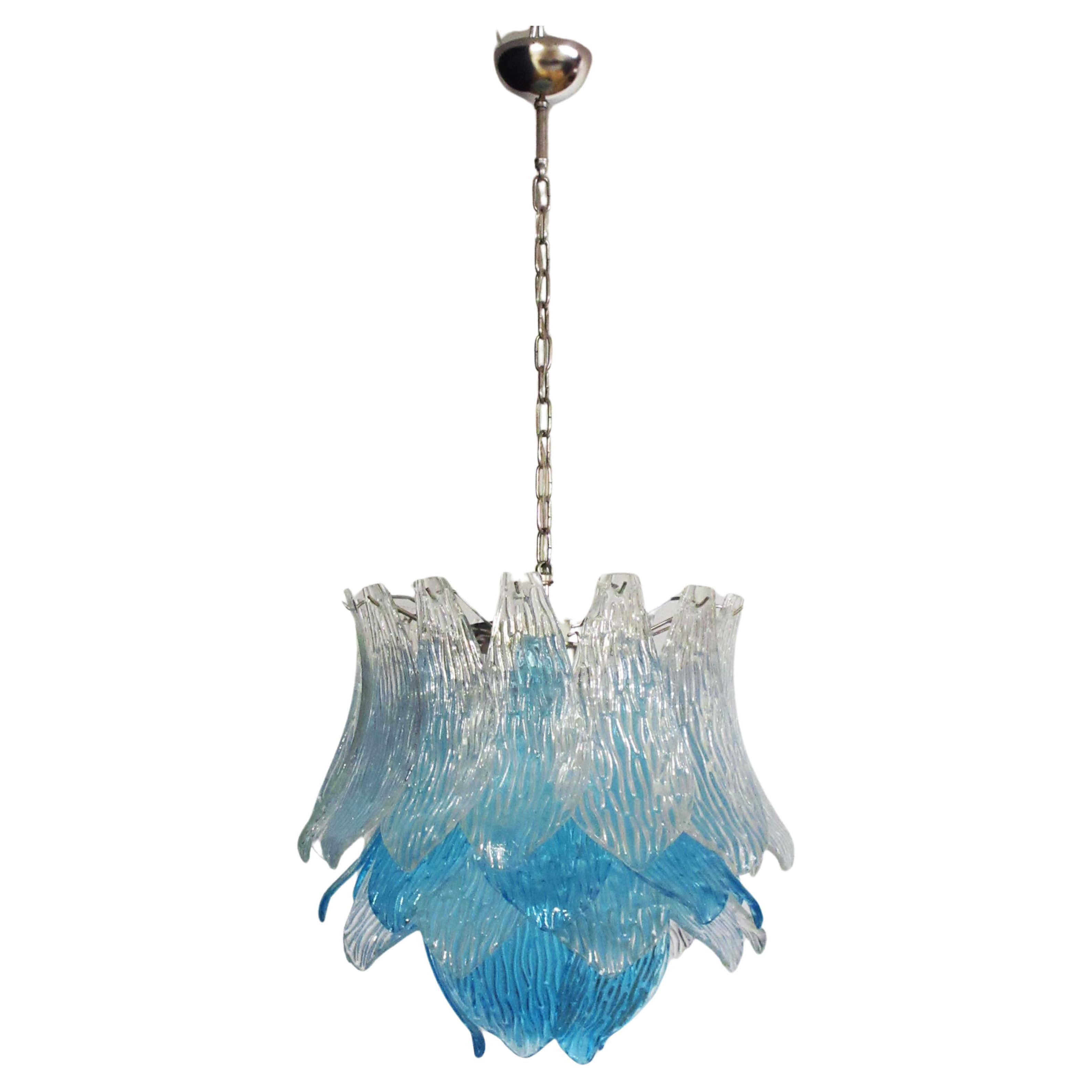 Italian vintage Murano Glass chandelier - 38 glasses - blue and trasparent For Sale