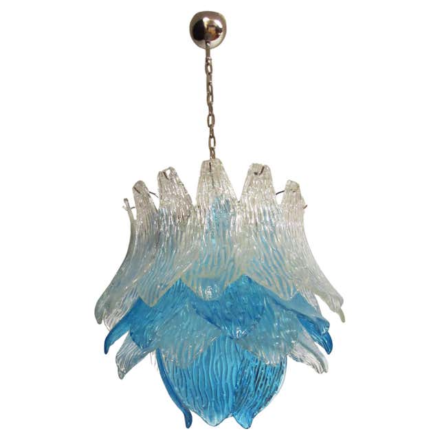 Fine Venetian Murano Pendant Light Mouth Blown Blue Color Smoked Glass ...