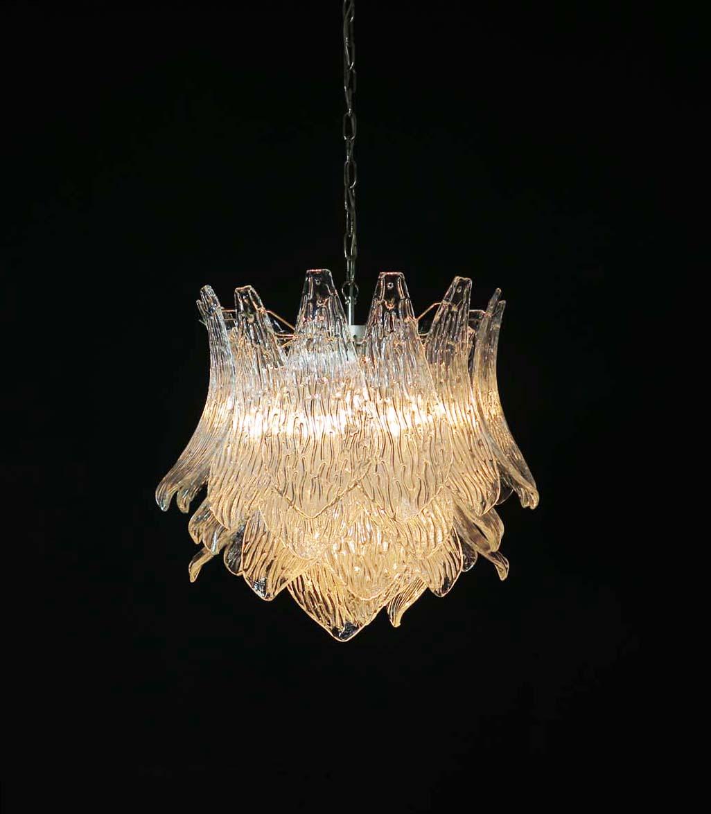 Late 20th Century Italian Vintage Murano Glass Chandelier, 38 Trasparent Glasses For Sale