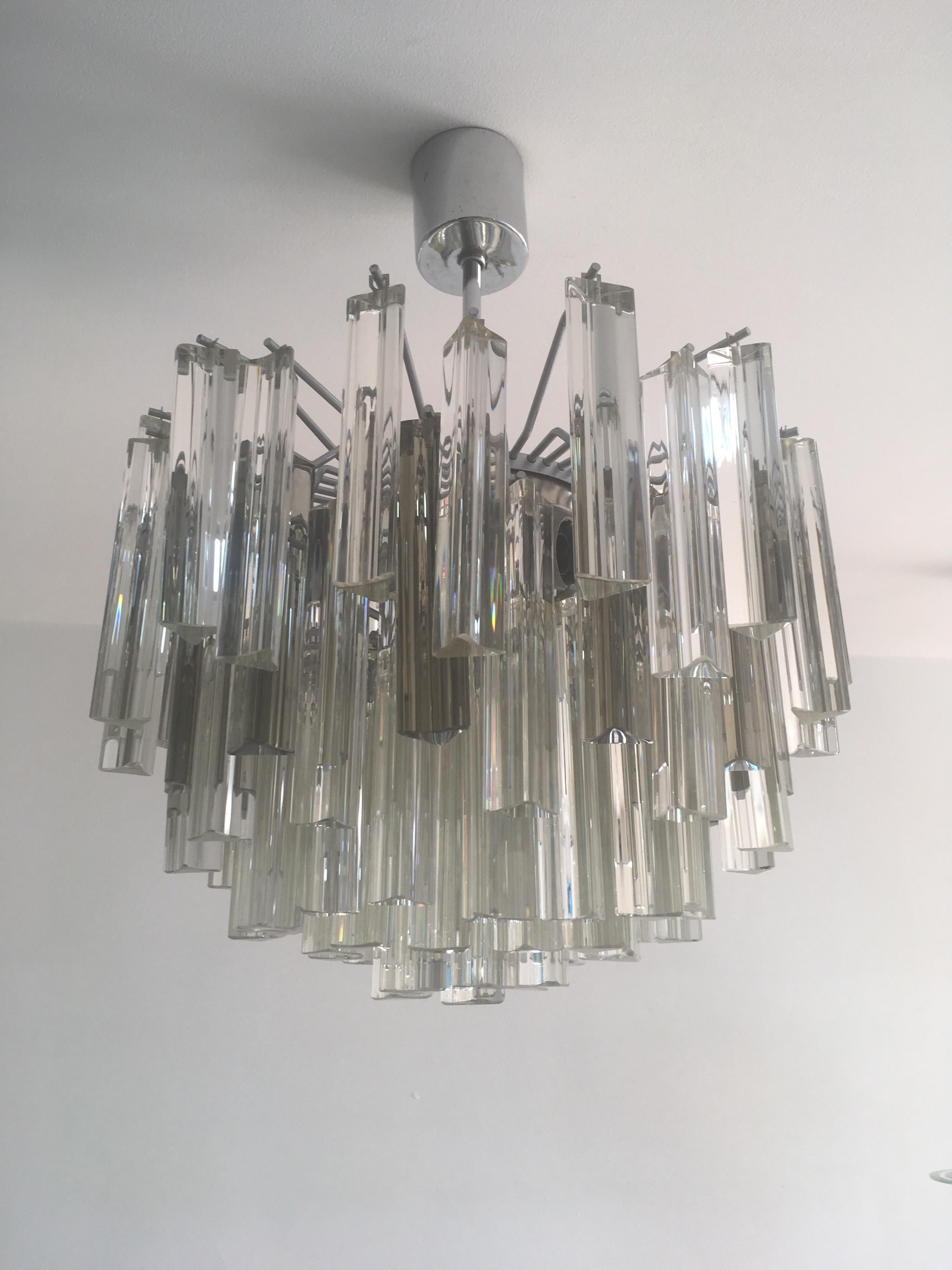 Beautiful Italian vintage Murano glass chandelier, circa 1970s. Unusual clear and smoke crystal combination. In good overall vintage order.