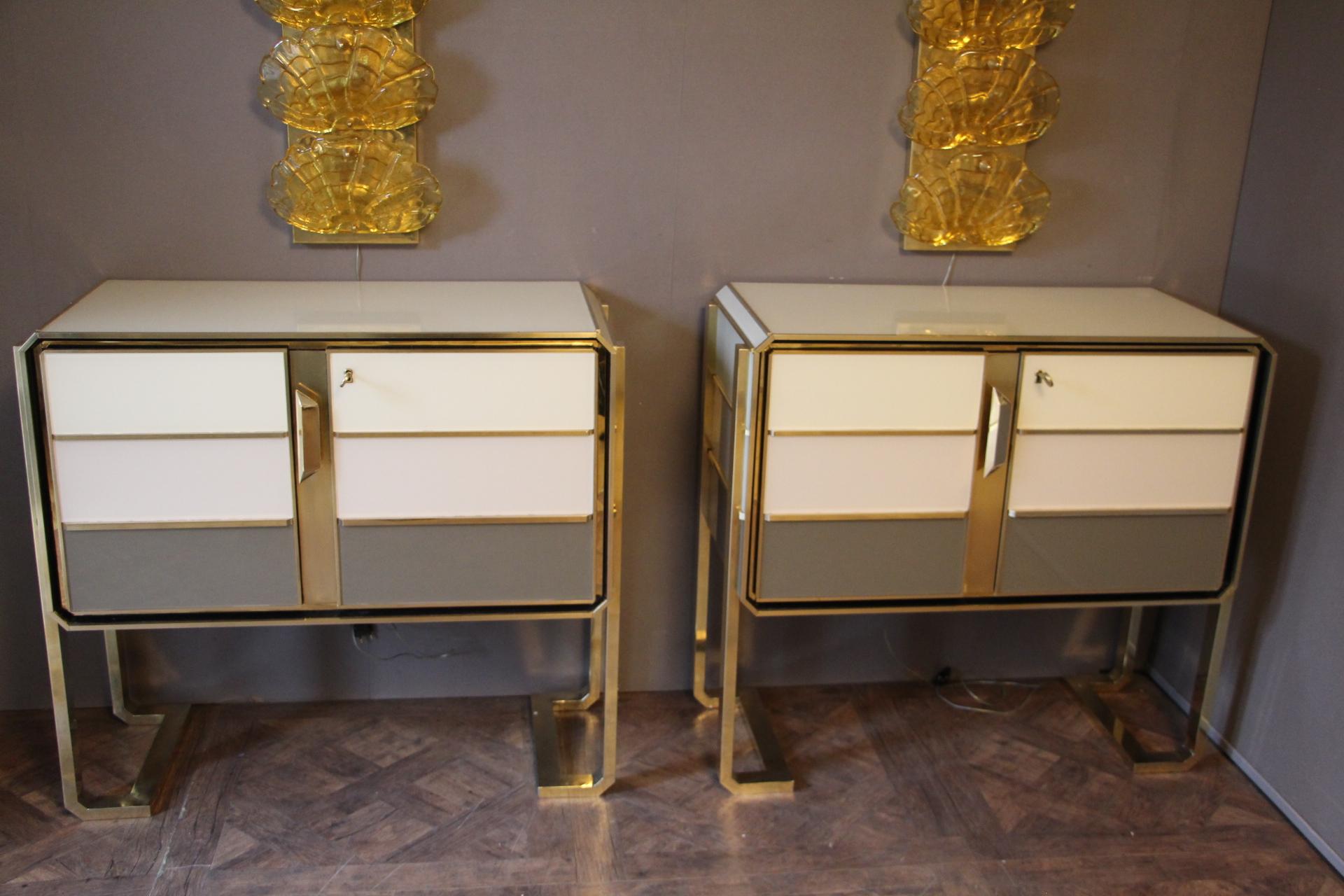  Pair Of Murano Grey and Beige Glass Clad Cabinets 5