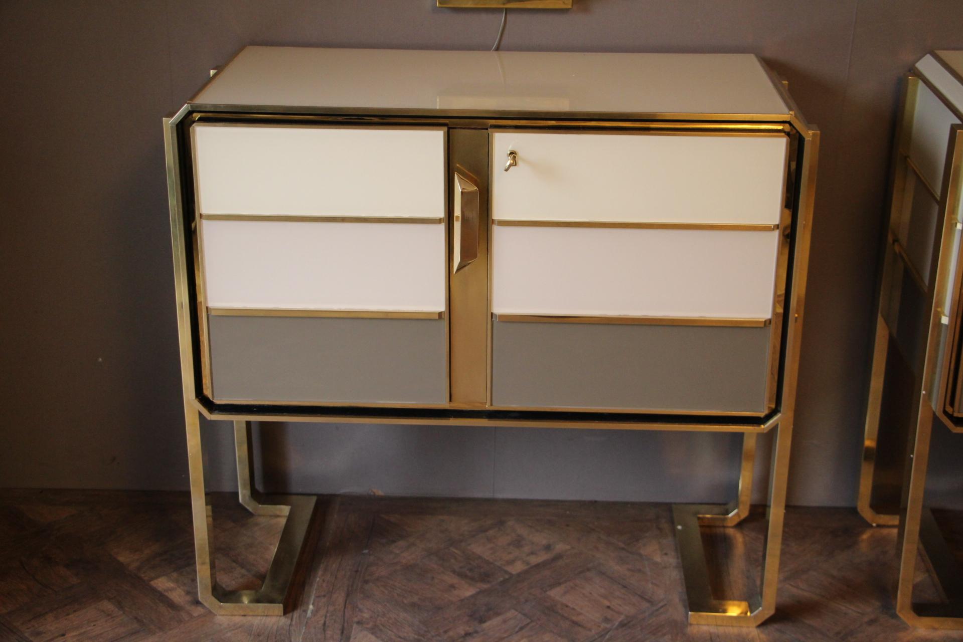 Mid-Century Modern  Pair Of Murano Grey and Beige Glass Clad Cabinets