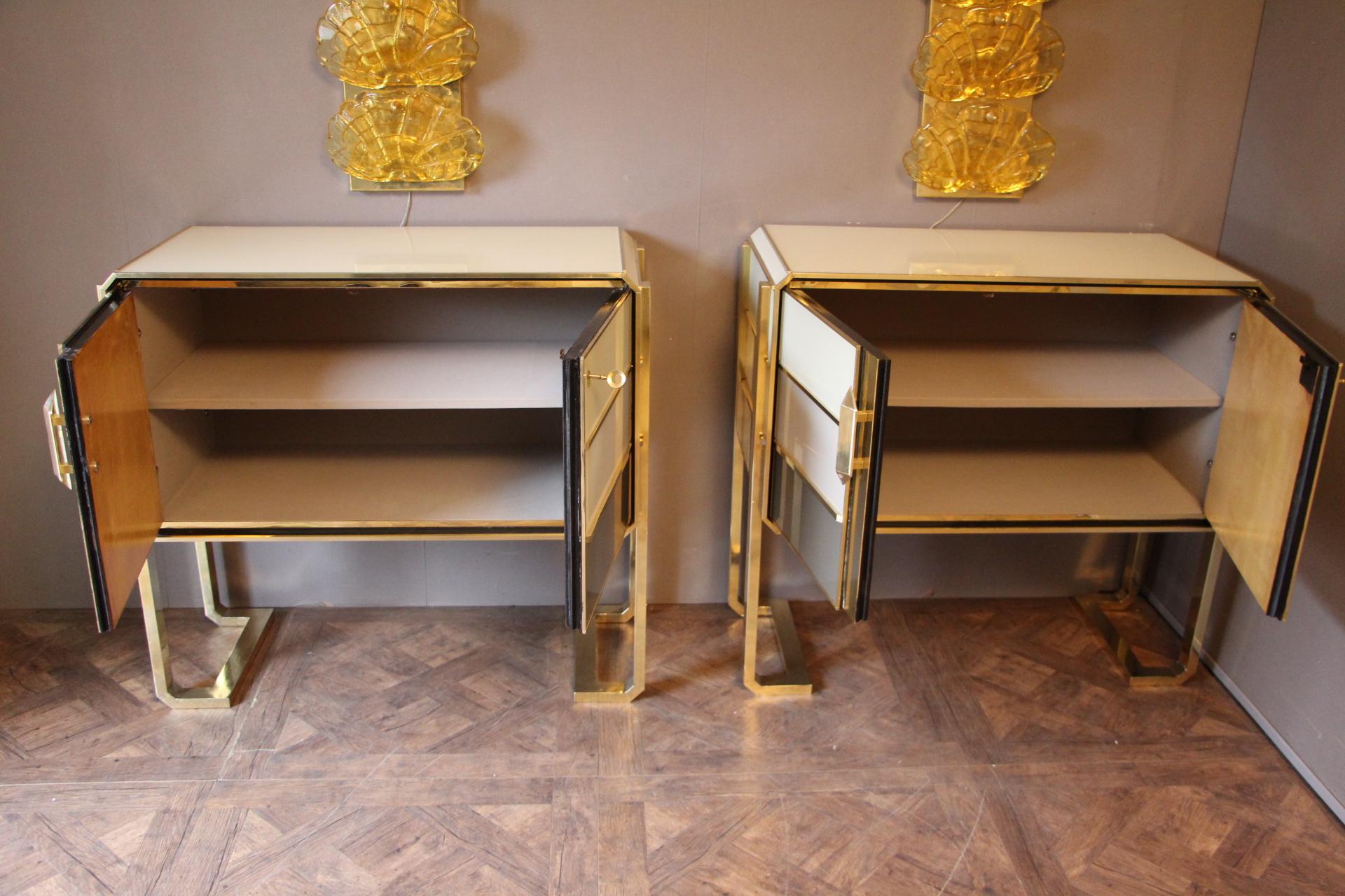 Italian  Pair Of Murano Grey and Beige Glass Clad Cabinets