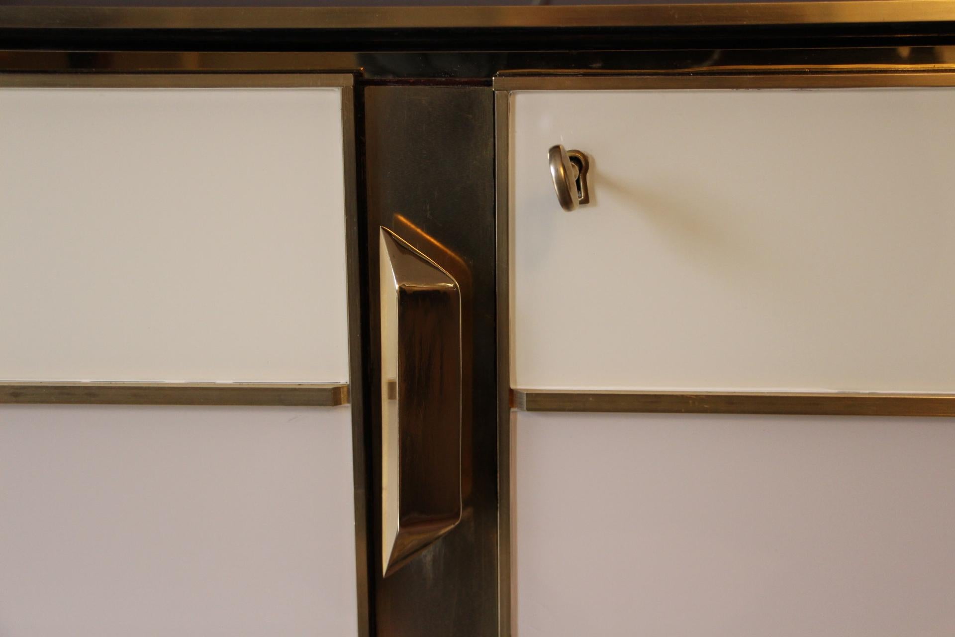 Brass  Pair Of Murano Grey and Beige Glass Clad Cabinets