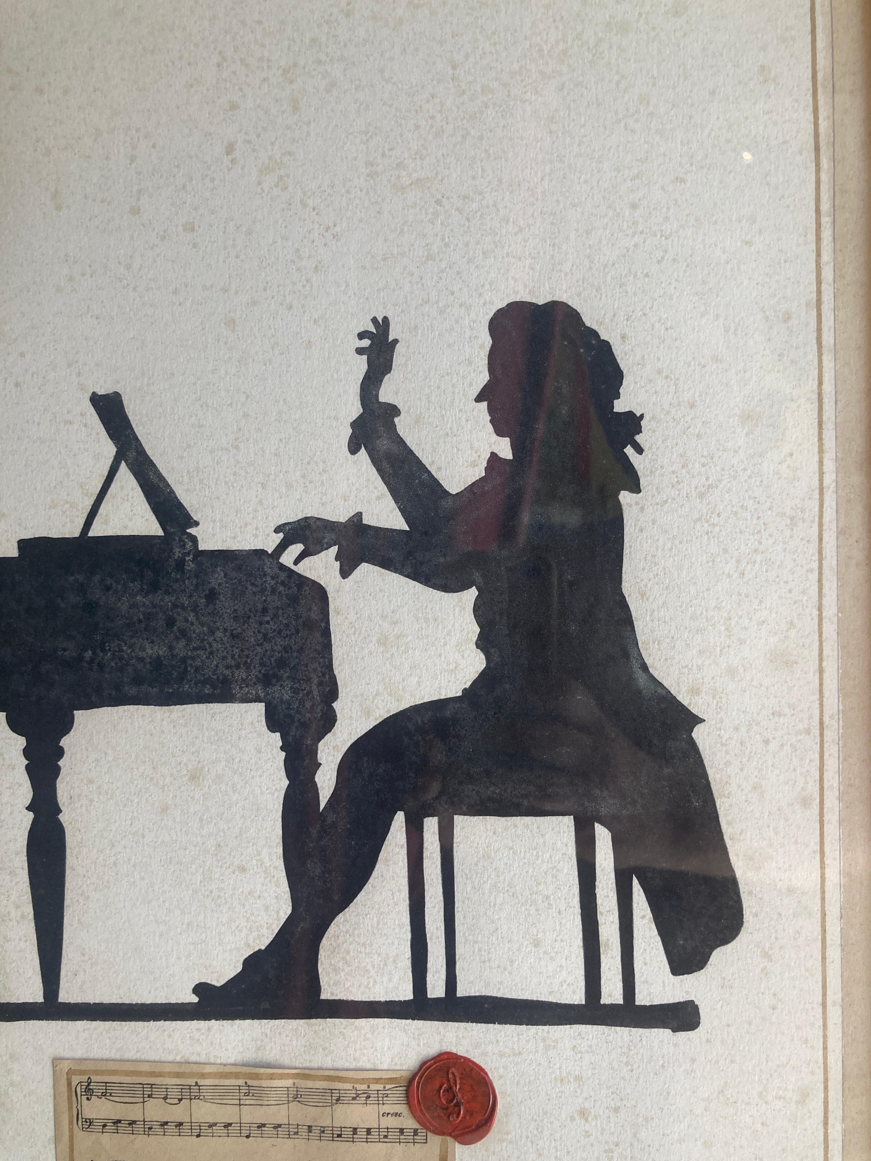 20th Century Italian Vintage Musicians Silhouettes Mixed Media Paintings on Paper For Sale