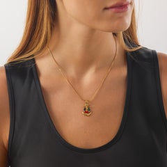 Italian vintage nautical anchor enamel 18k yellow gold necklace