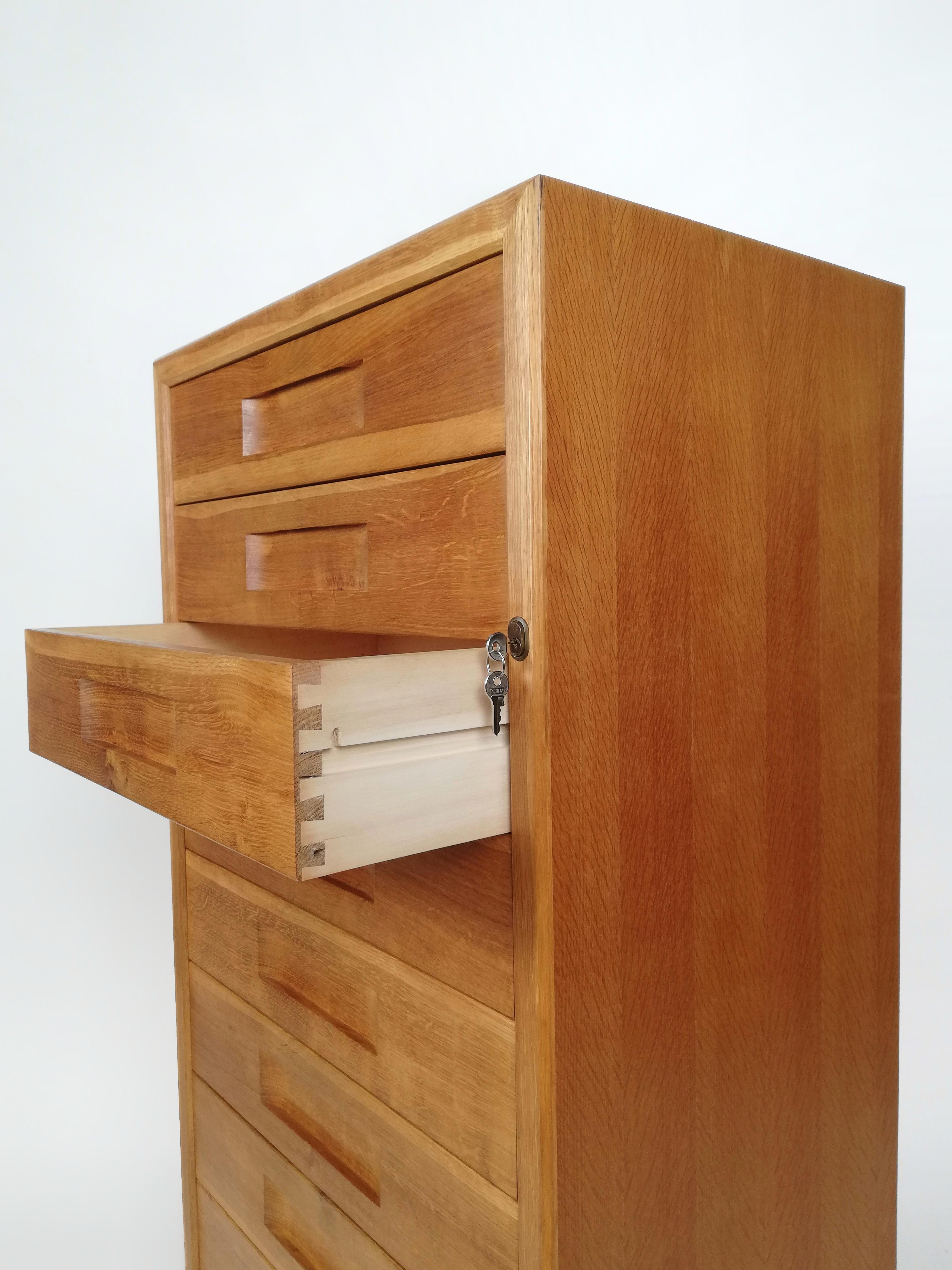 Italian Vintage Oak and Birch Wood Office Tallboy Chest of Drawers, 1960s For Sale 5