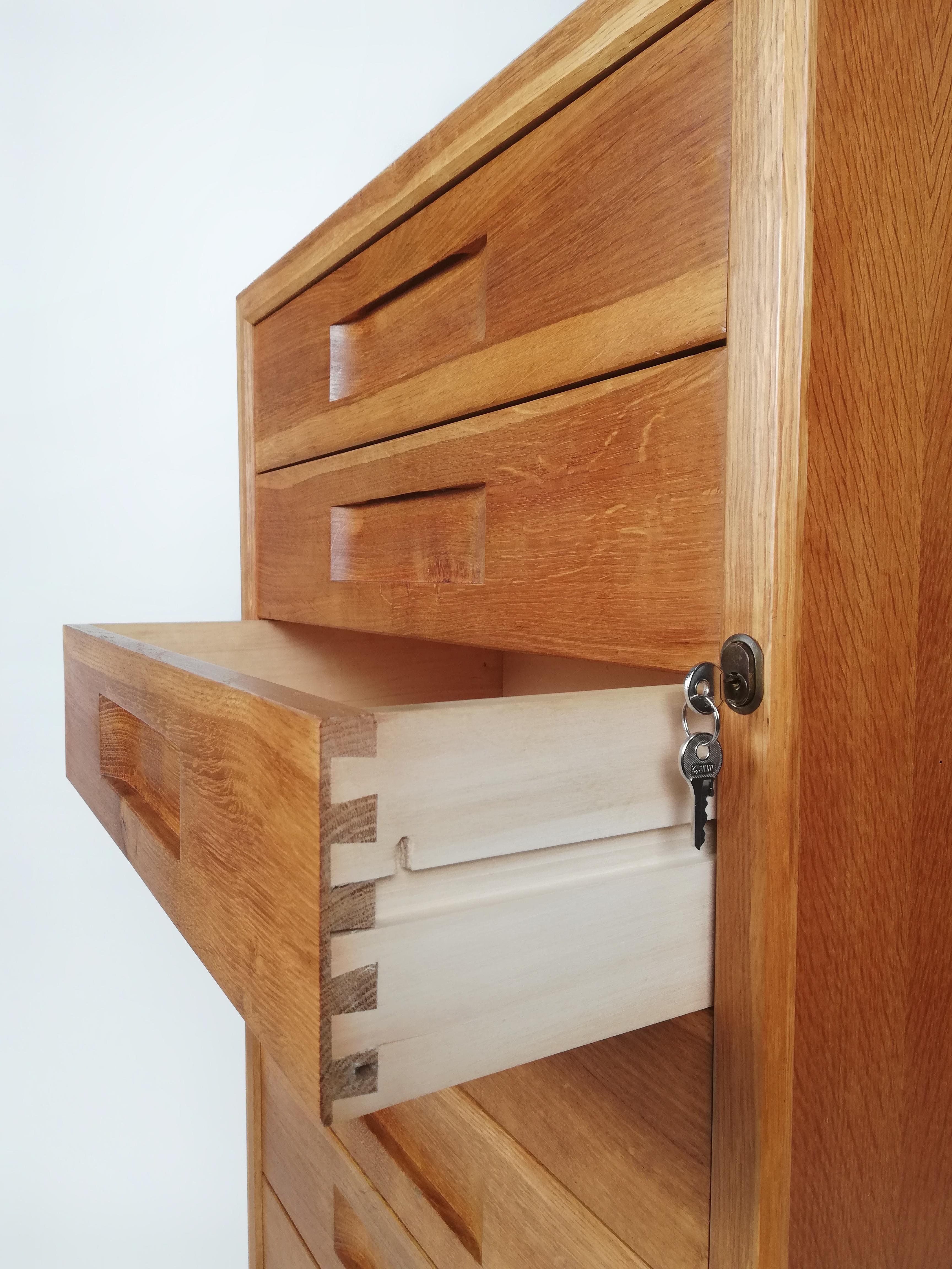 Italian Vintage Oak and Birch Wood Office Tallboy Chest of Drawers, 1960s For Sale 6