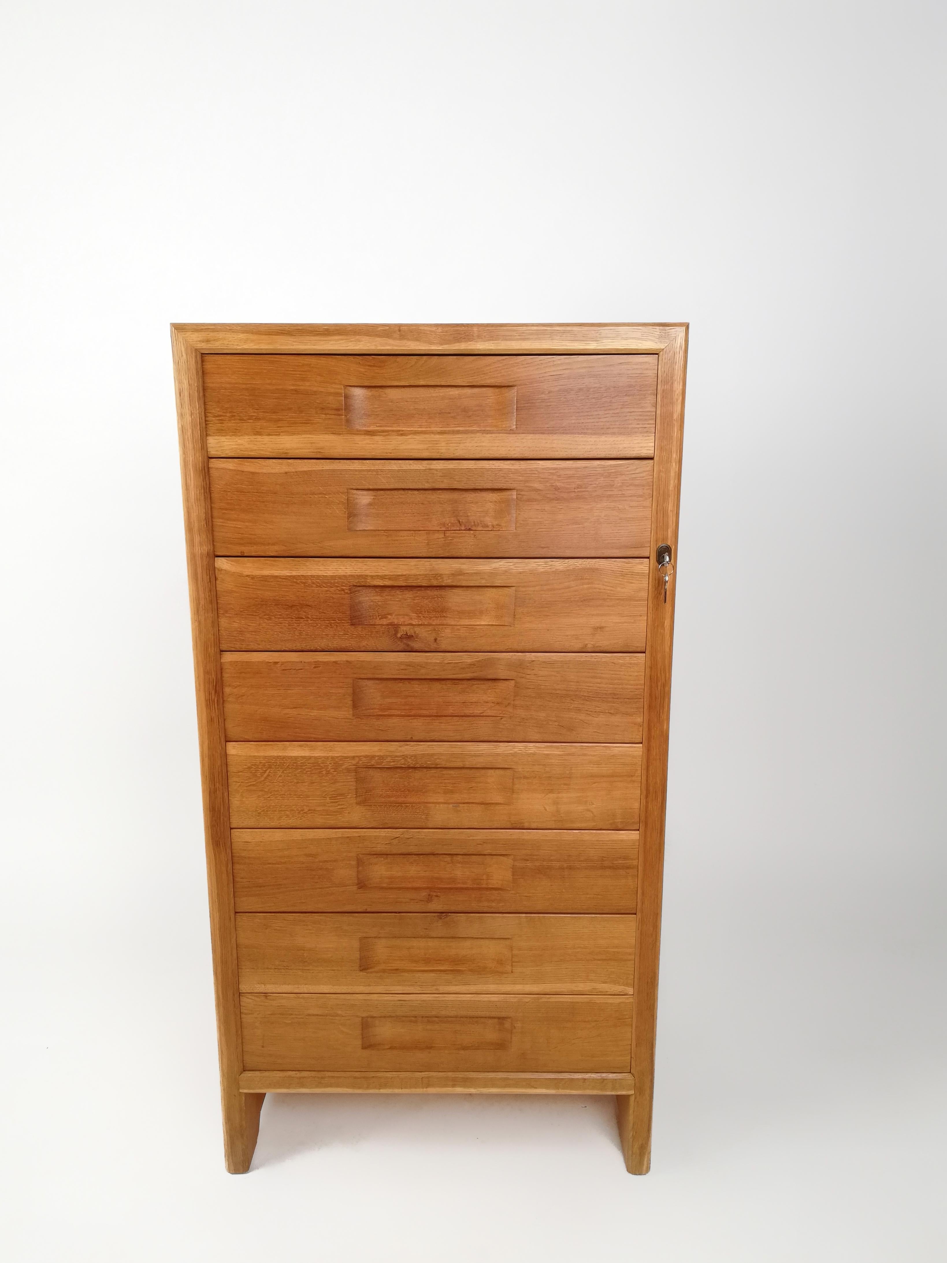 Italian Vintage Oak and Birch Wood Office Tallboy Chest of Drawers, 1960s For Sale 12