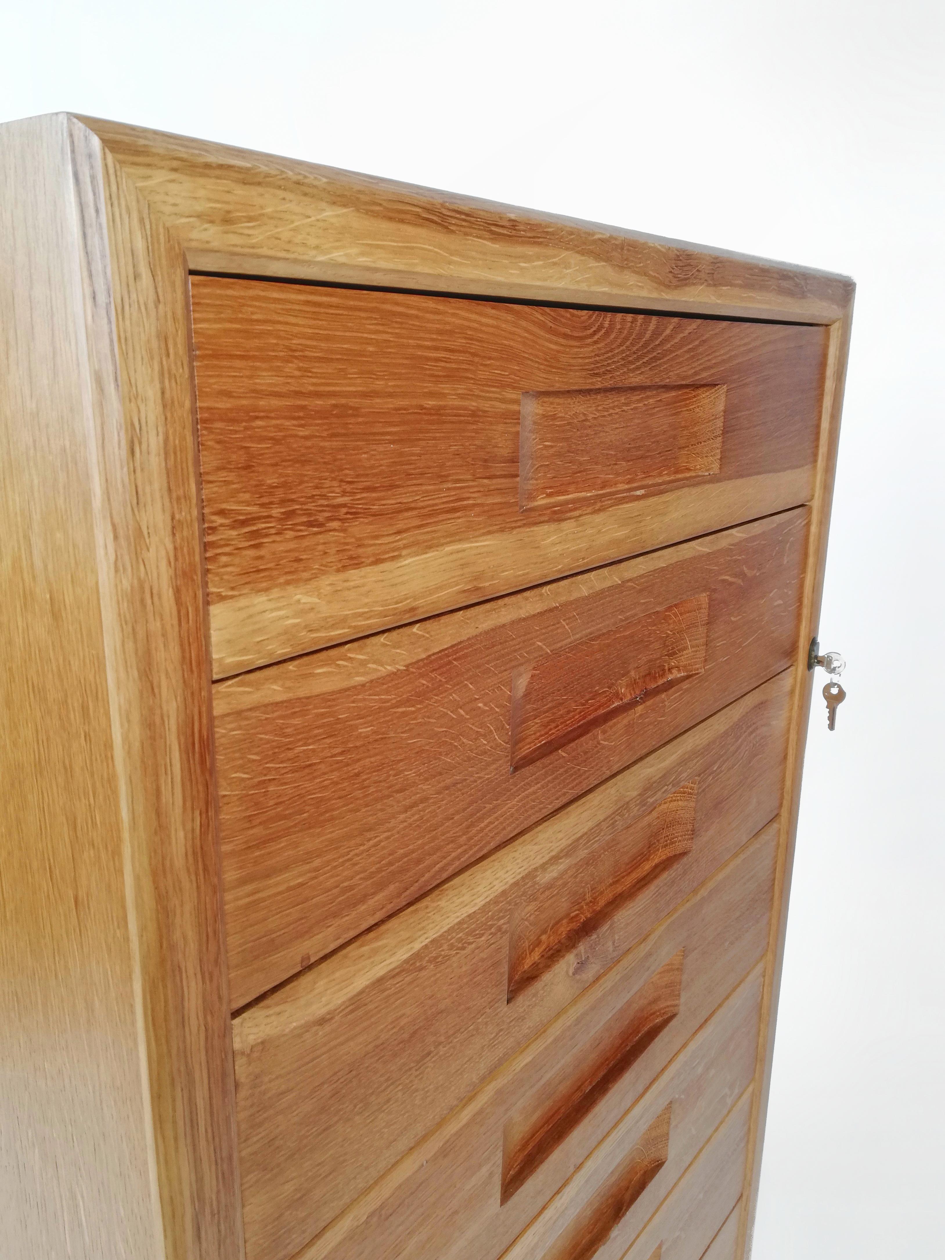 Italian Vintage Oak and Birch Wood Office Tallboy Chest of Drawers, 1960s For Sale 14