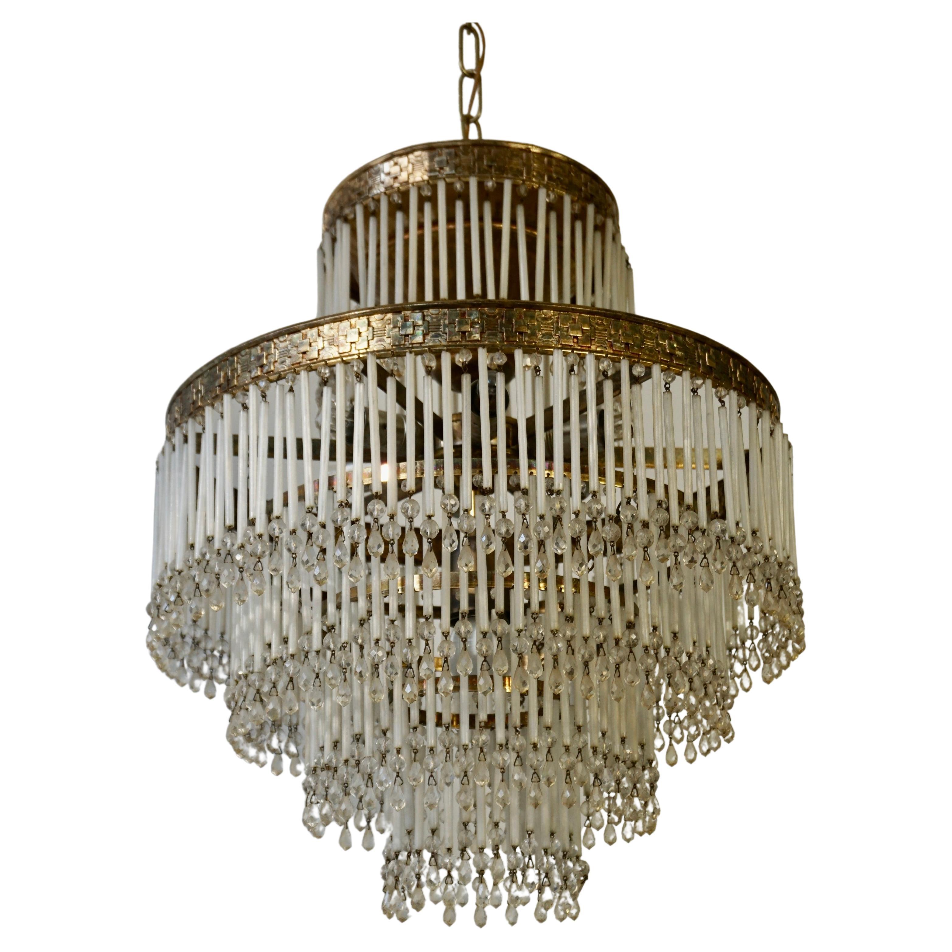 Italian Vintage Opalescent Hollywood Regency Chandelier For Sale