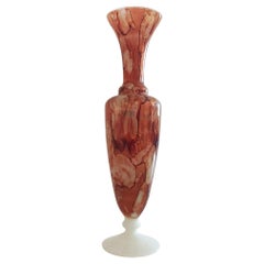 Midcentury Opaline Glass Marbled Décor Hourglass Shaped Vase, Florence, c. 1950s