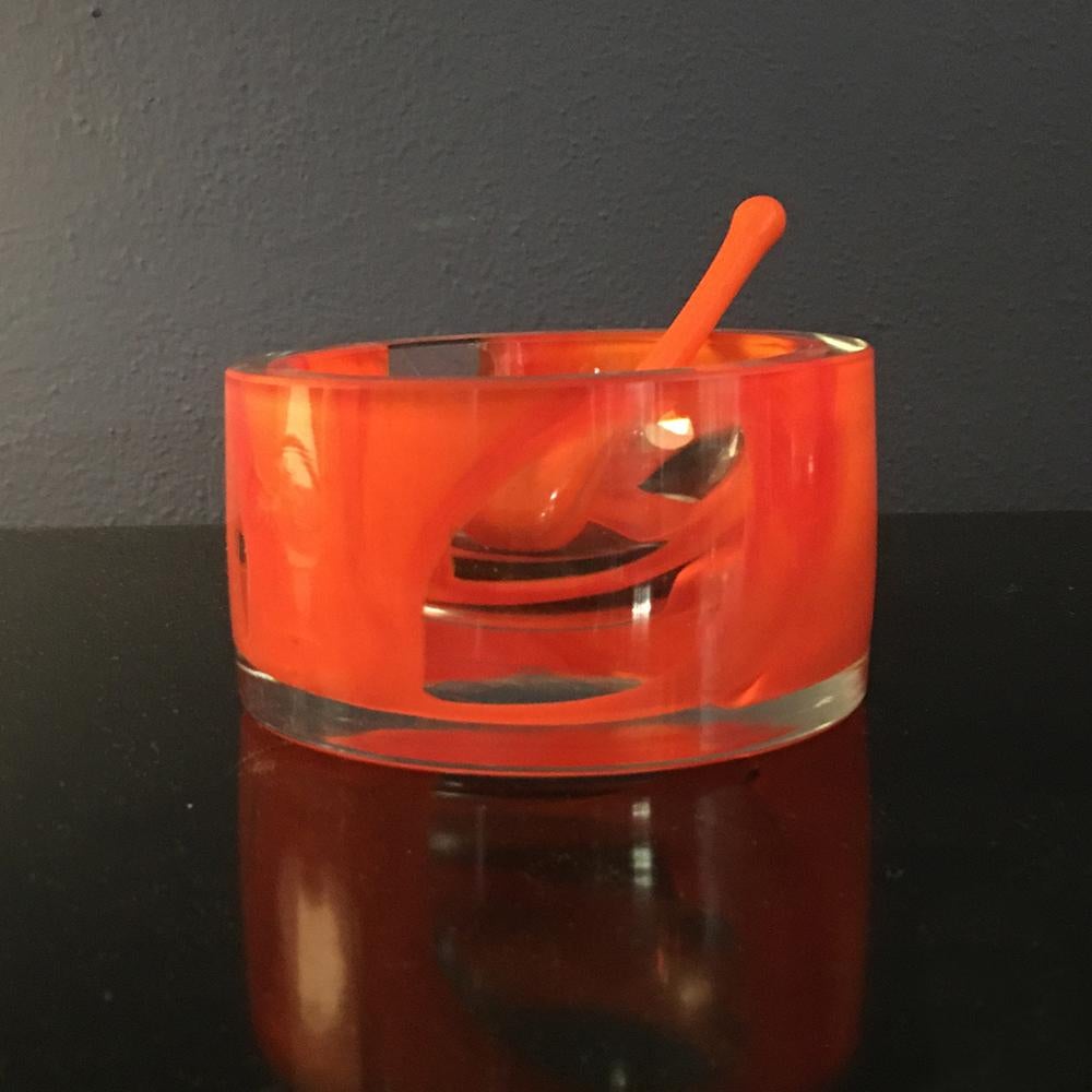 European Italian Vintage Orange Murano Glass Ashtray with Cigarette Extinguisher, 1950s