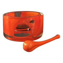 Italian Vintage Orange Murano Glass Ashtray with Cigarette Extinguisher, 1950s