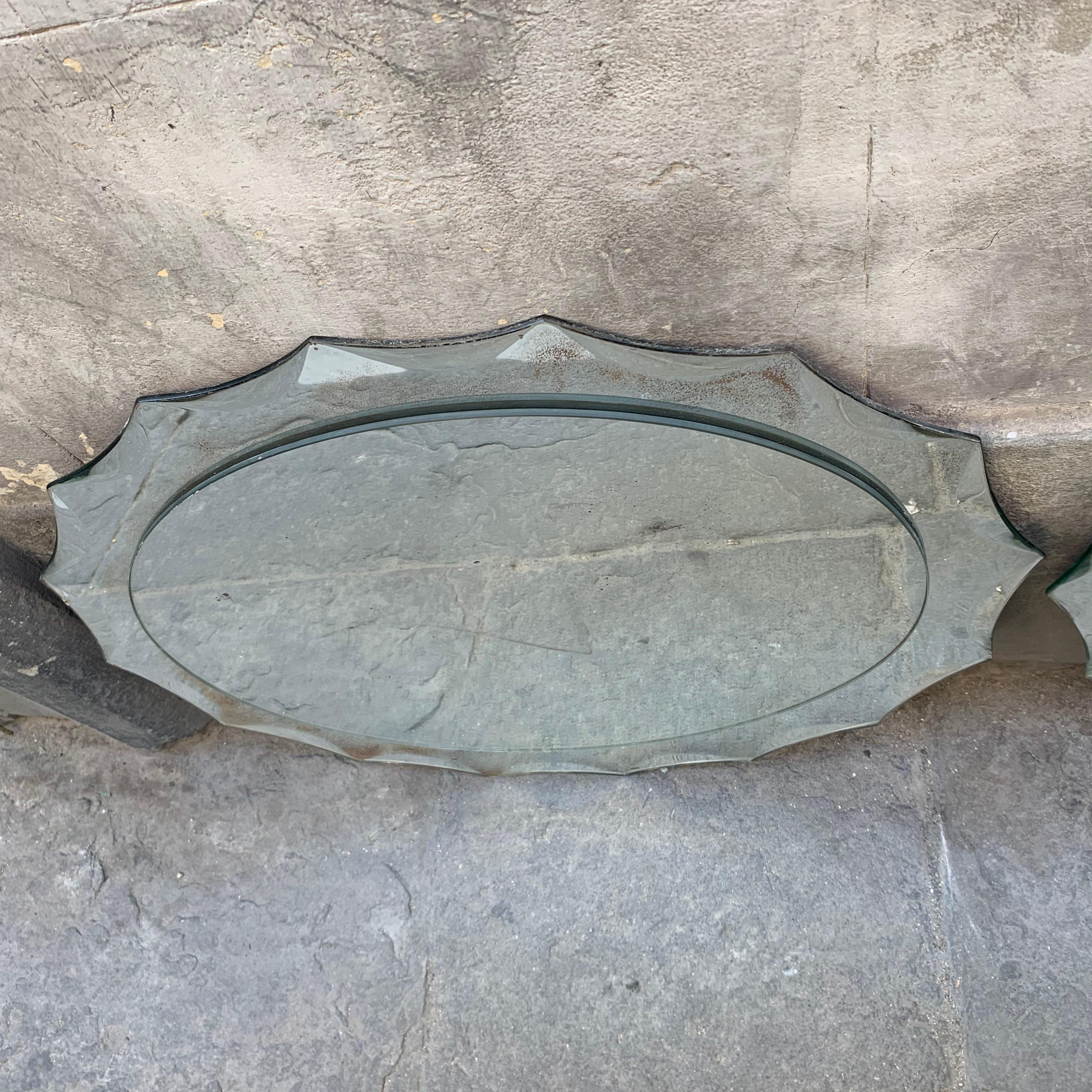 Italian Vintage Oval Mirror with Ground Beleved Mirror Frame, 1950s 1