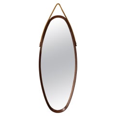 Italian Vintage Oval Mirror with Stained Teak Frame, Italy 1960s
