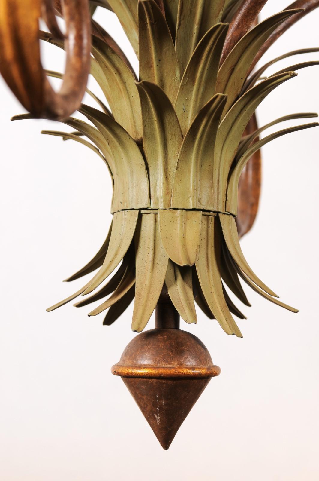 Italienischer Vintage-Kronleuchter aus bemaltem Zinn mit Palmenblättern und tropischen Vögeln, Vintage im Angebot 3