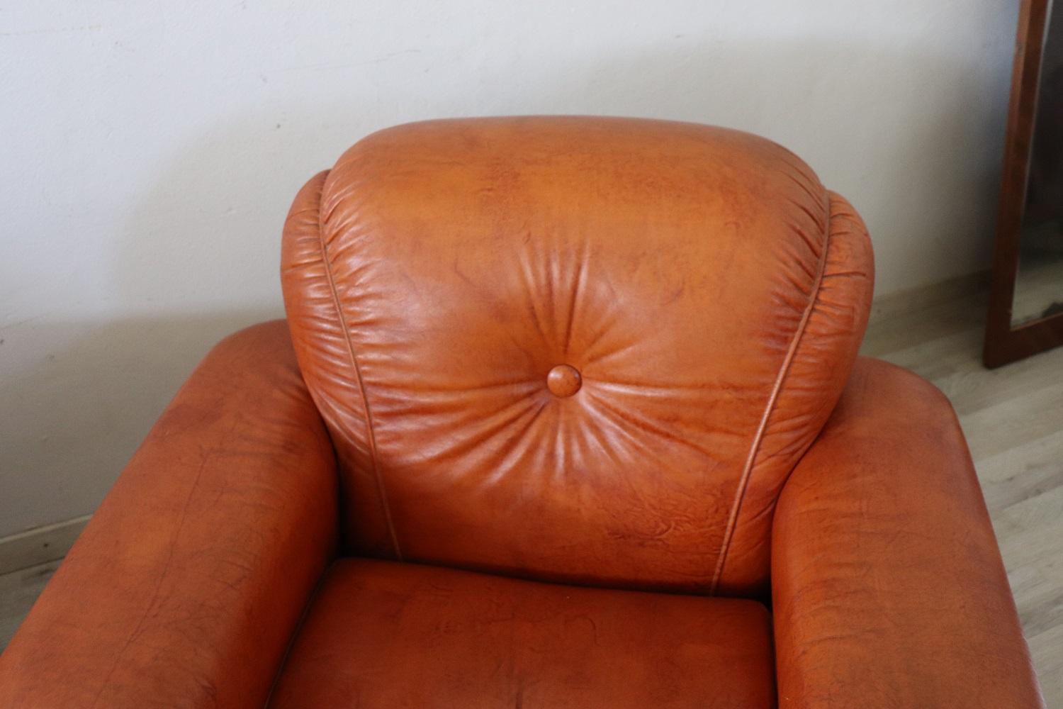 Italian Vintage Pair of Armchairs in Orange Faux Leather, 1980s 1