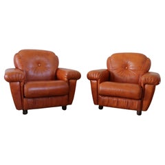 Italian Vintage Pair of Armchairs in Orange Faux Leather, 1980s
