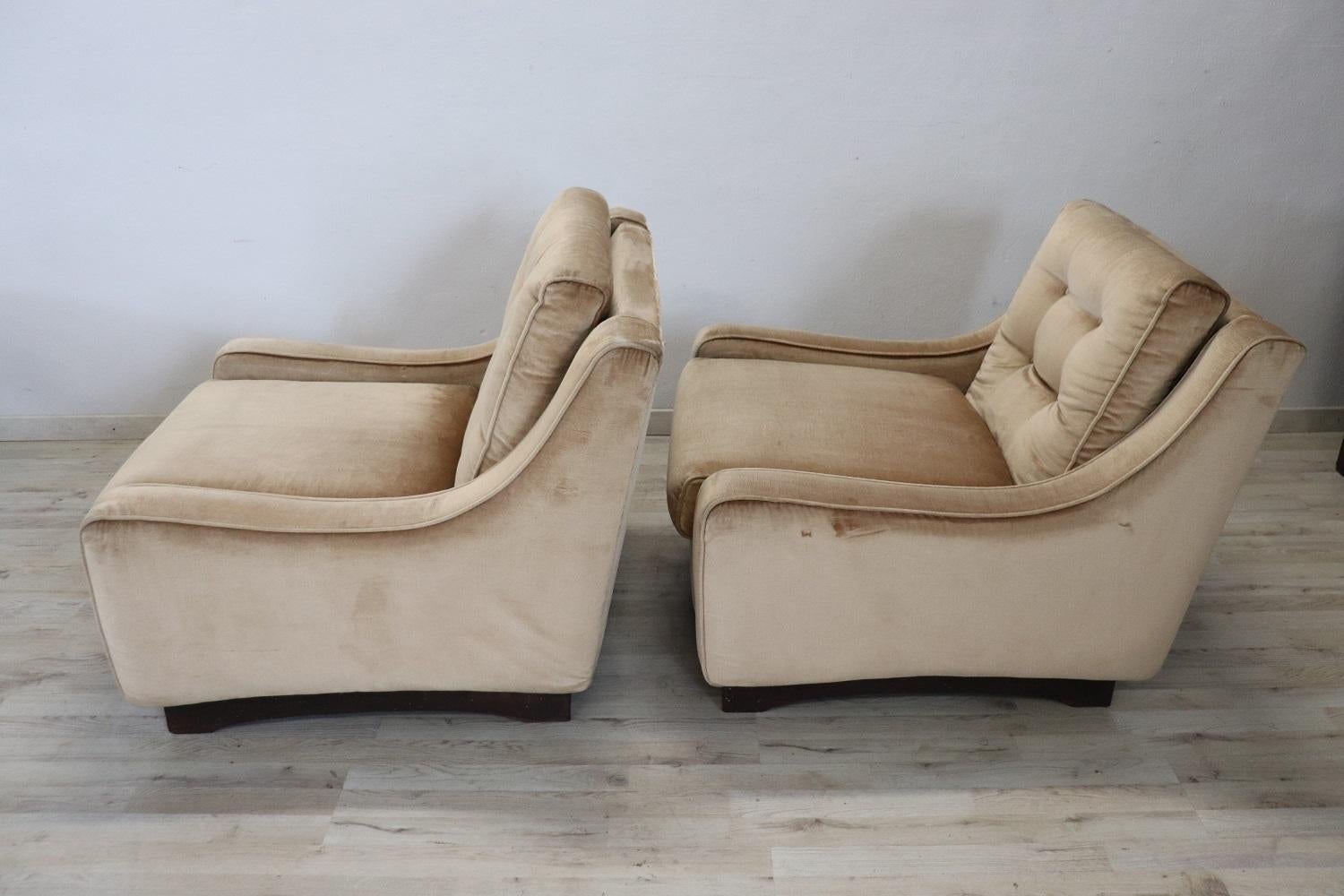 Italian Vintage Pair of Armchairs in Velvet, 1980s 5