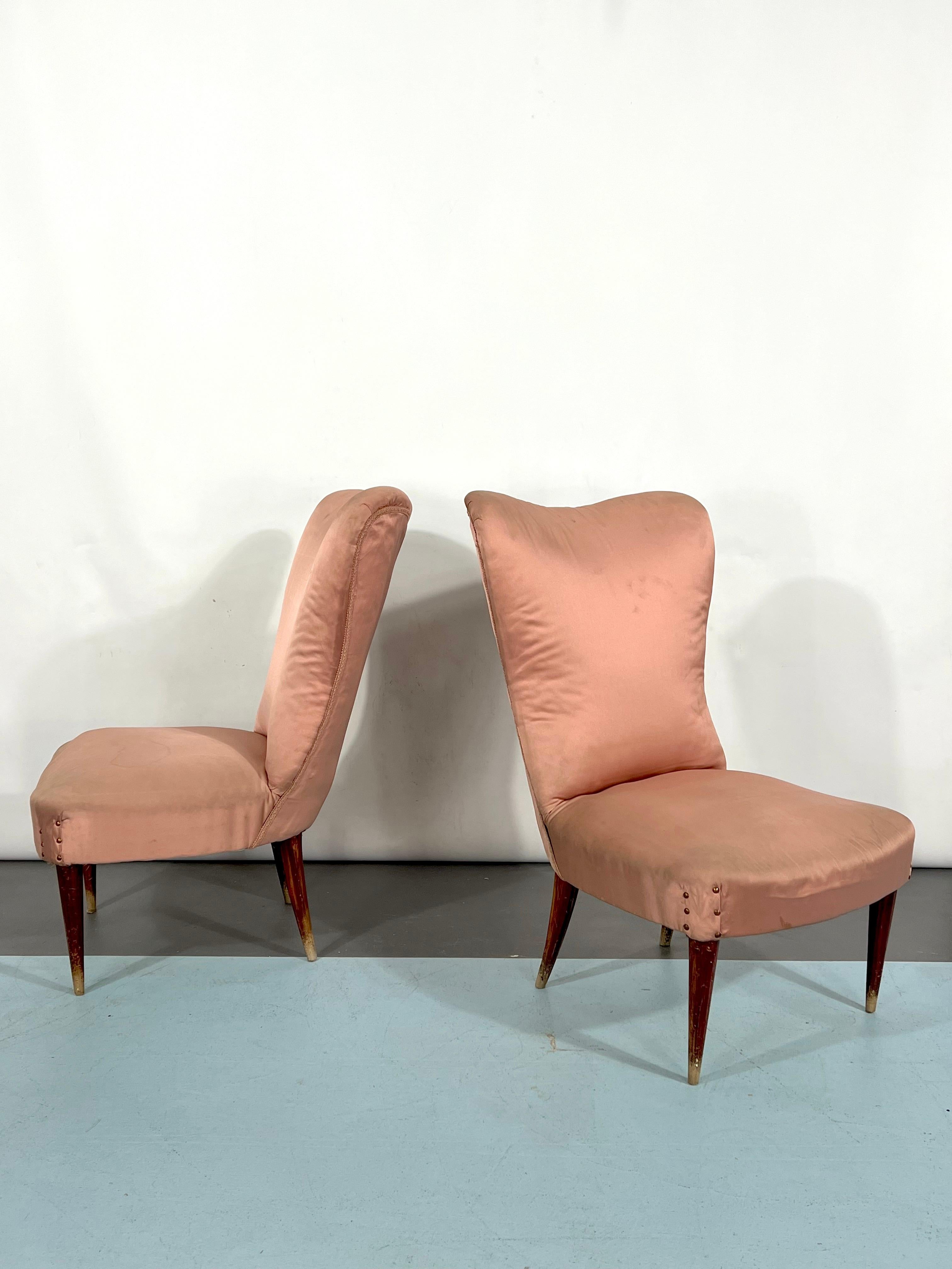 20th Century Italian Vintage Pair of Club Armchairs in the Manner of Gio Ponti, 1950s For Sale