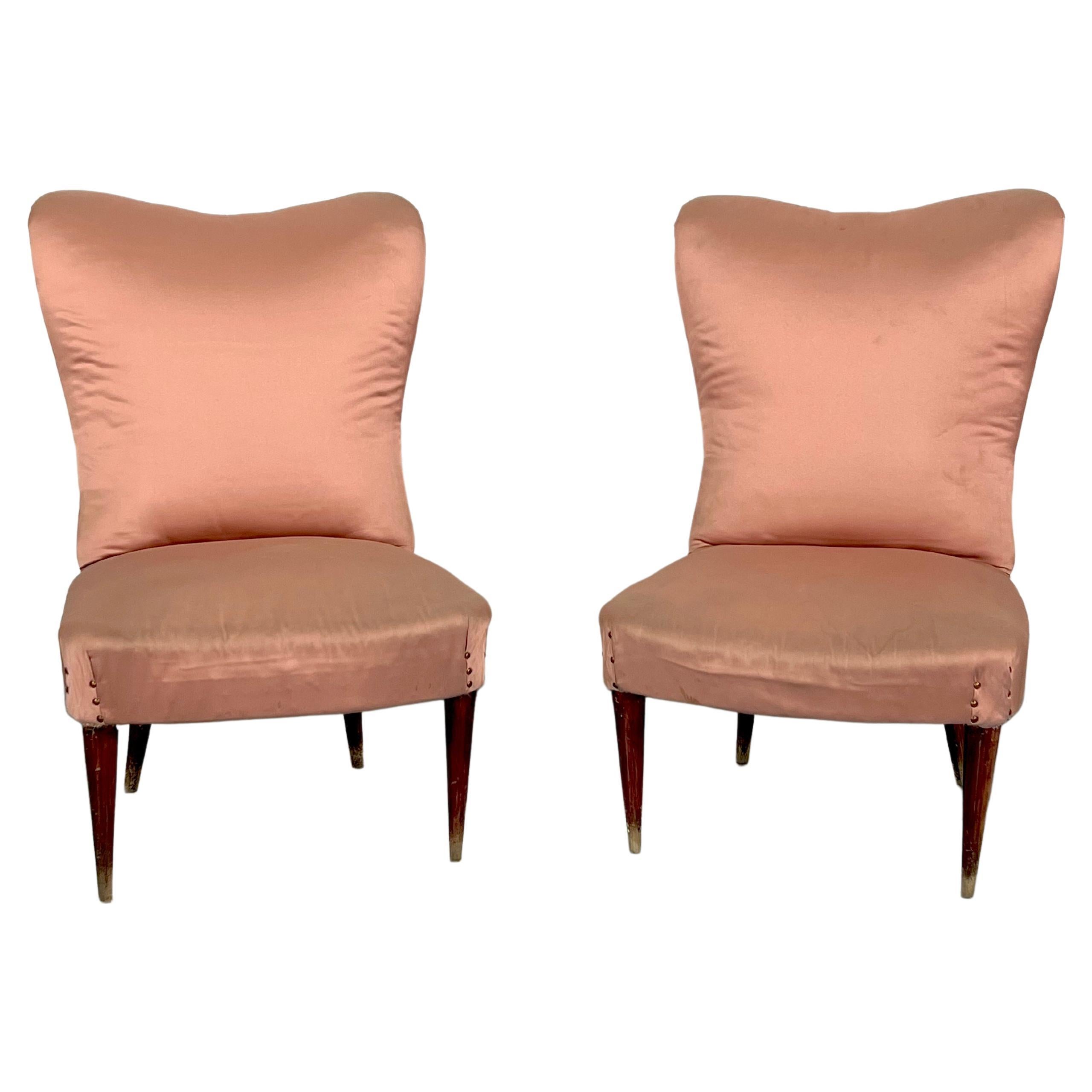 Italian Vintage Pair of Club Armchairs in the Manner of Gio Ponti, 1950s For Sale