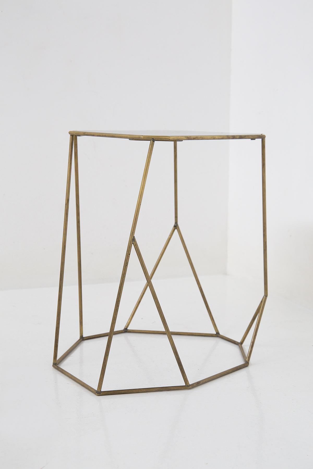 Paire de tables basses italiennes vintage en laiton et verre opale en vente 2
