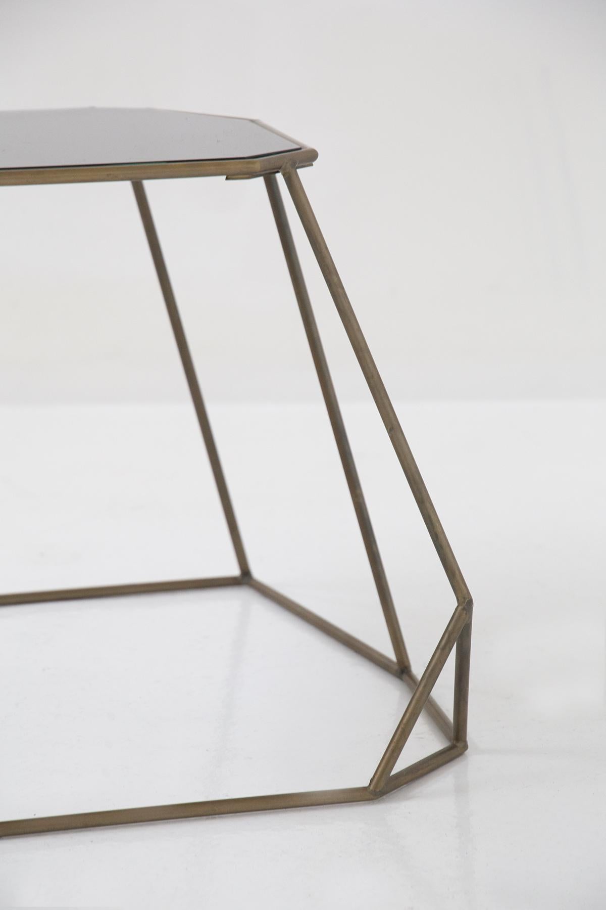 Paire de tables basses italiennes vintage en laiton et verre opale en vente 3