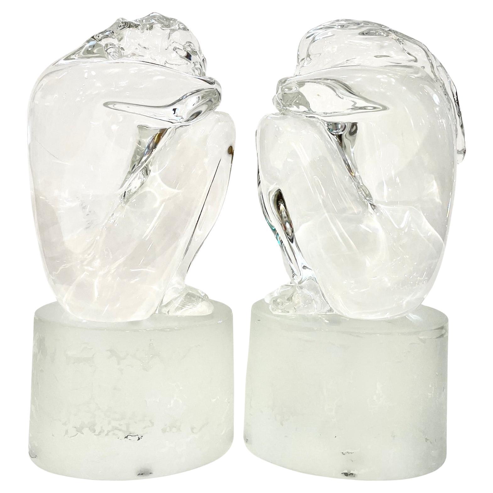 Vintage Italian Glass Pair of Minimalist Crystal Murano Glass Sculptures Man and Woman