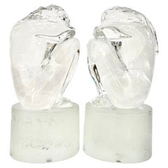 Italian Vintage Pair of Minimalist Crystal Murano Glass Sculptures Man and Woman