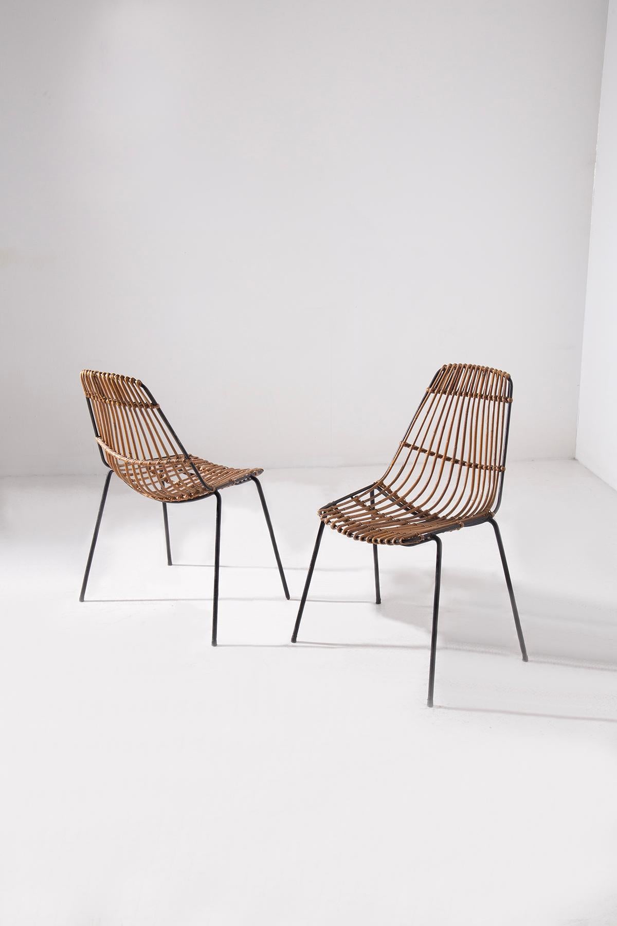 Italienisch vintage Paar Rattanstühle im Angebot 7