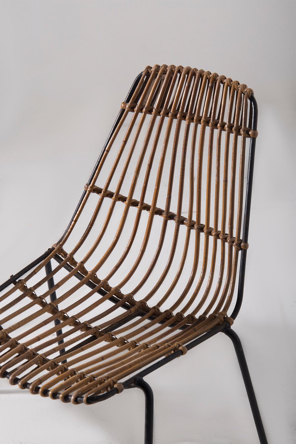 Italienisch vintage Paar Rattanstühle (Metall) im Angebot