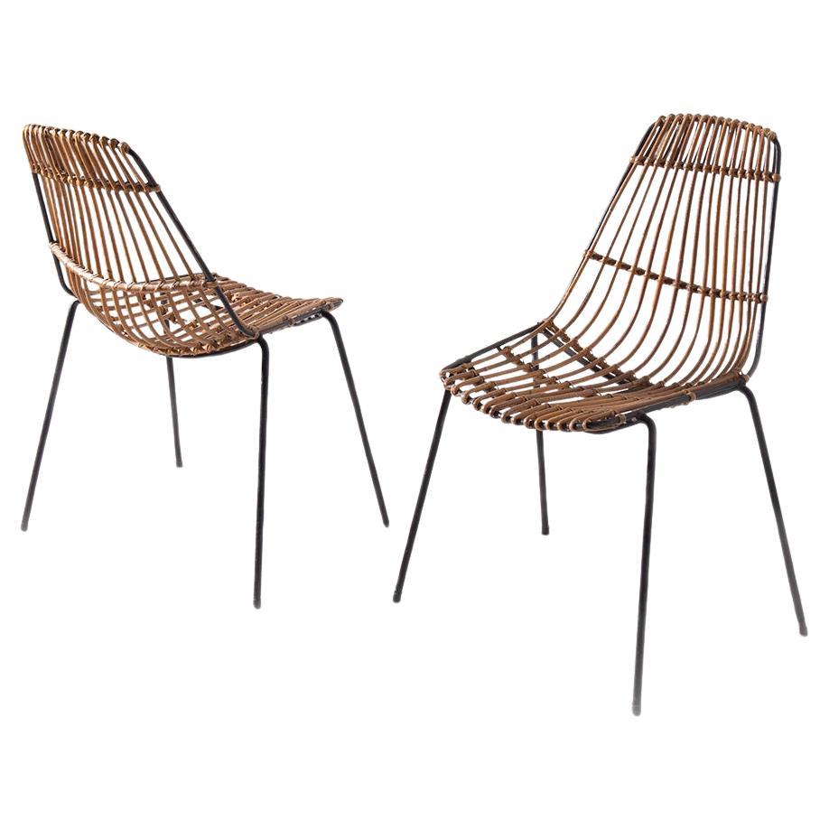 Italian vintage Pair of rattan chairs