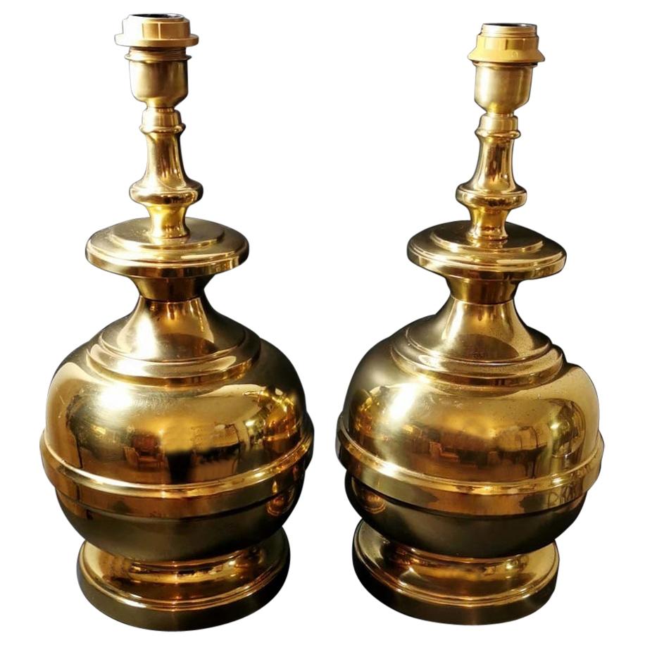 Italian Vintage Pair of Table Lamps in Polished Brass 'No Lampshades' For Sale