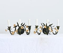 Italian Vintage Pair of Tole Floral Wall Sconces
