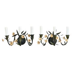 Italian Vintage Pair of Tole Floral Wall Sconces