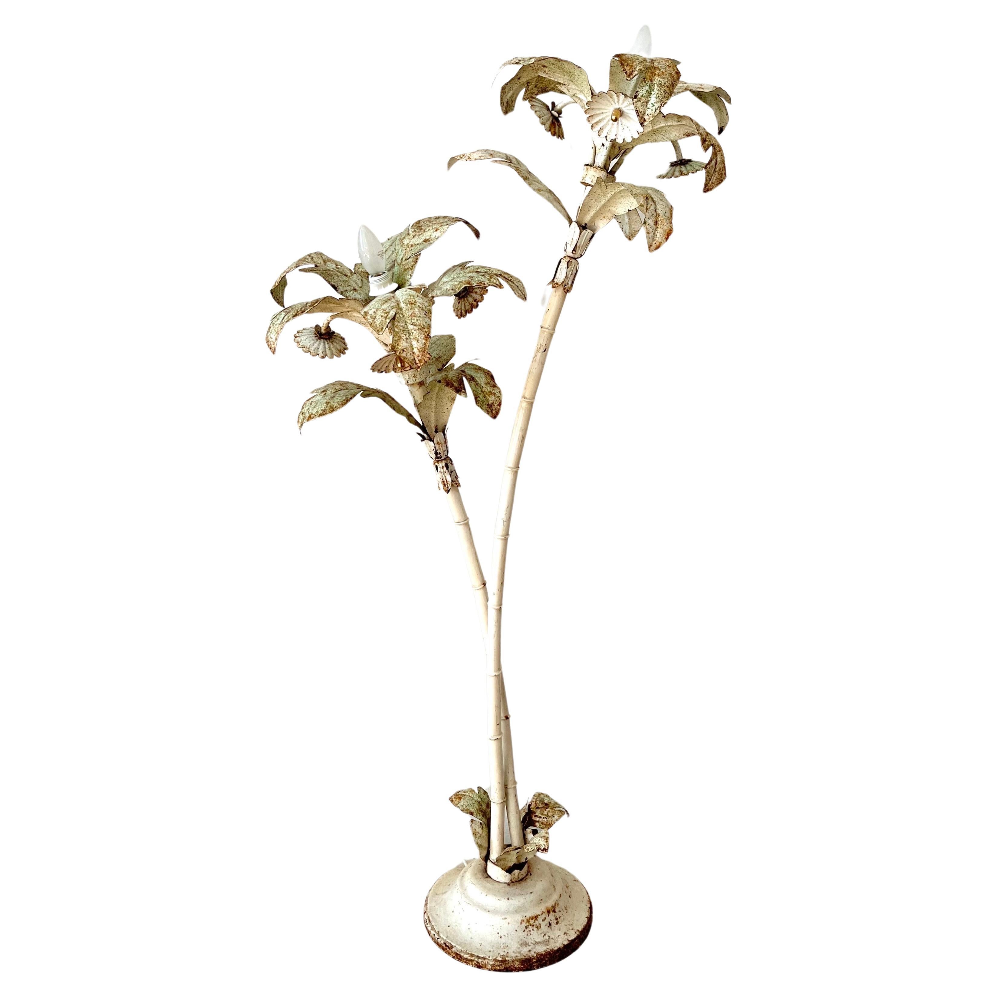 Italian Vintage Palm Floor Lamp in Patinated Metal