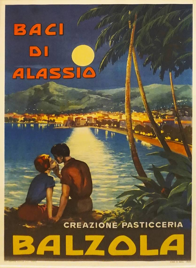 Baci di Alassio (literally meaning “Kisses from Alassio”) is named as such because of the way sweet pastries are made – pairs of cookies with a touch of filling to connect them as if they are kissing.

This romantic image shows a beautiful couple