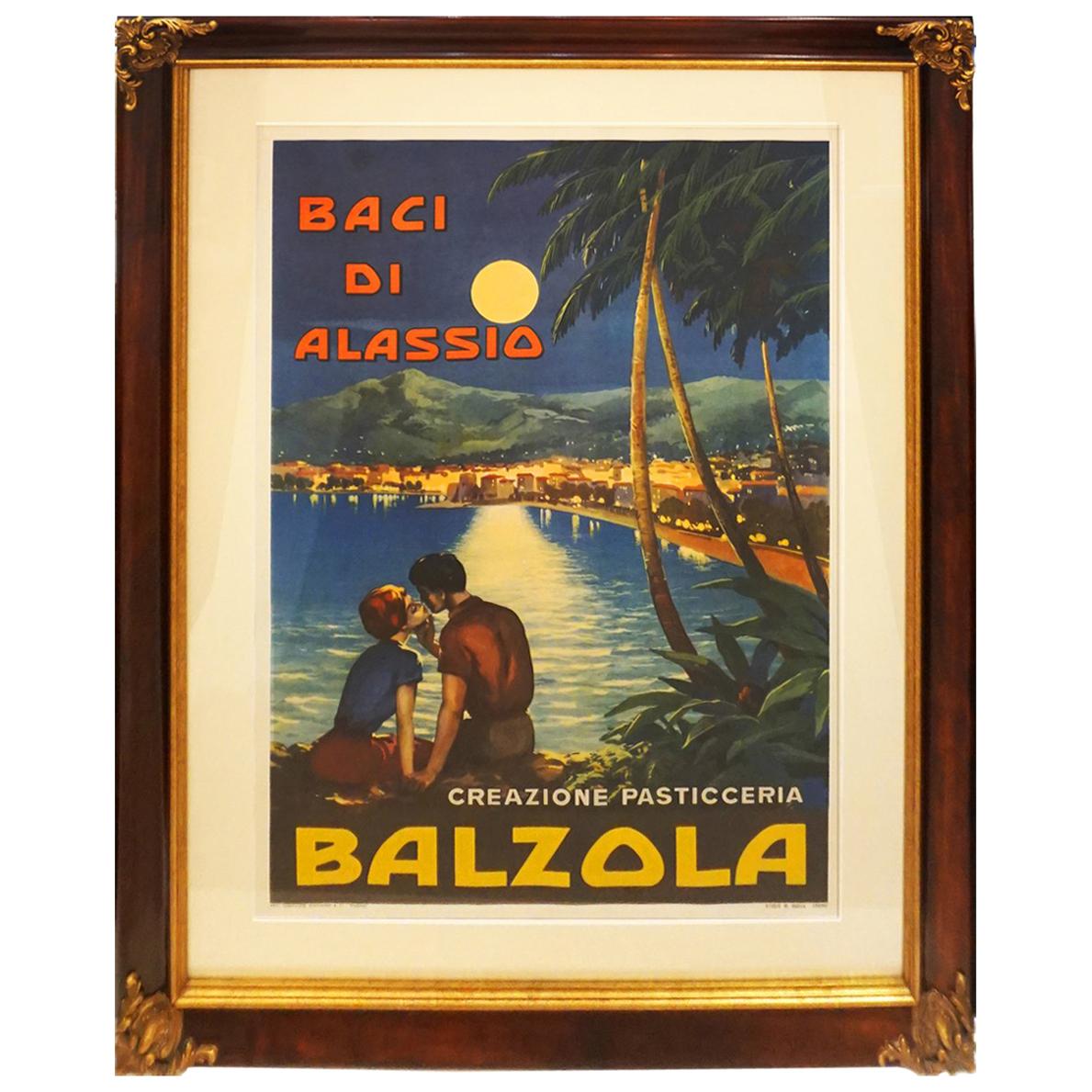 Italian Vintage Pastry Shop Poster for ‘Balzola Baci Di Alassio�’, 1955 For Sale