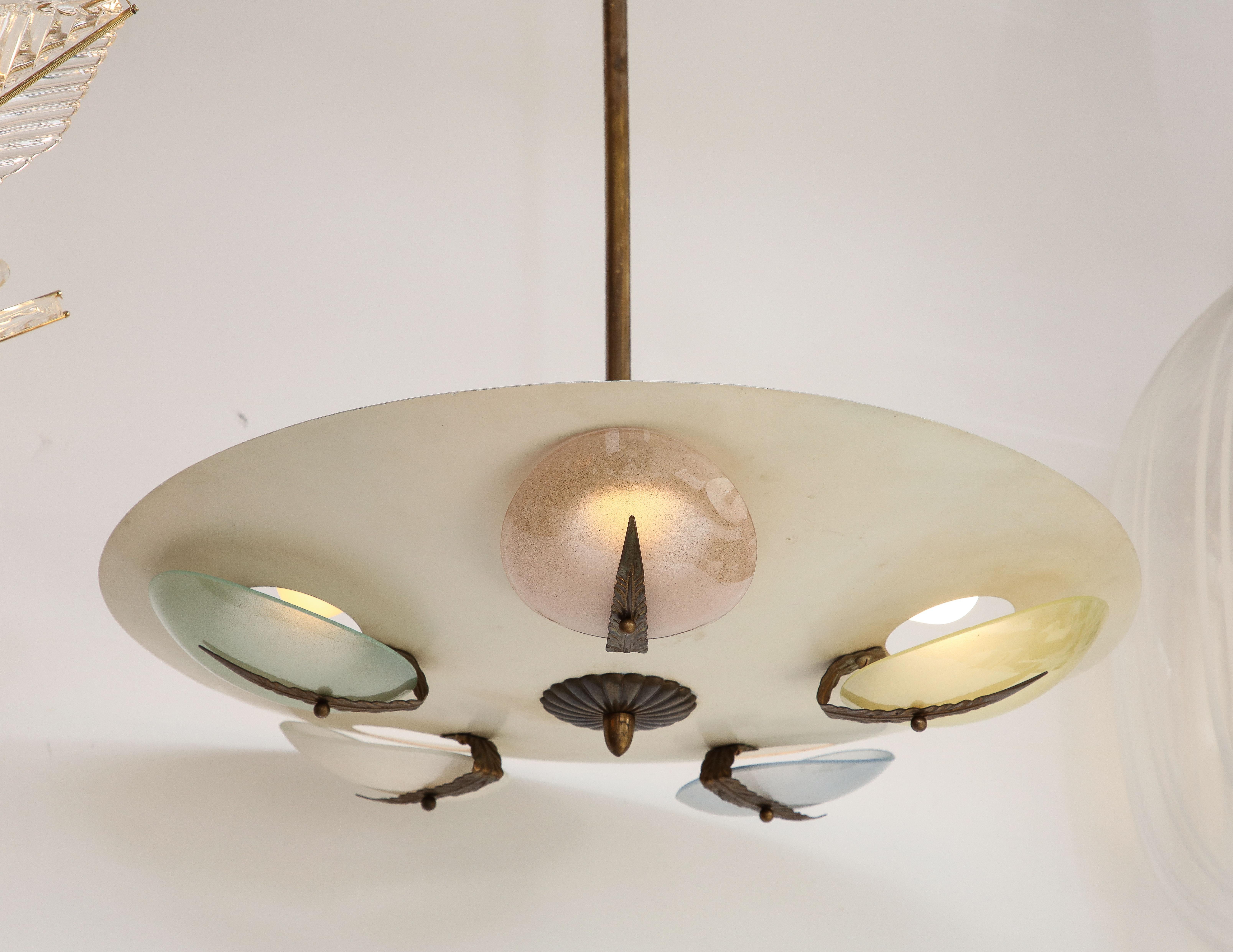 Metal Italian Vintage Pendant Chandelier with Colored Discs, Italy, circa 1950 For Sale