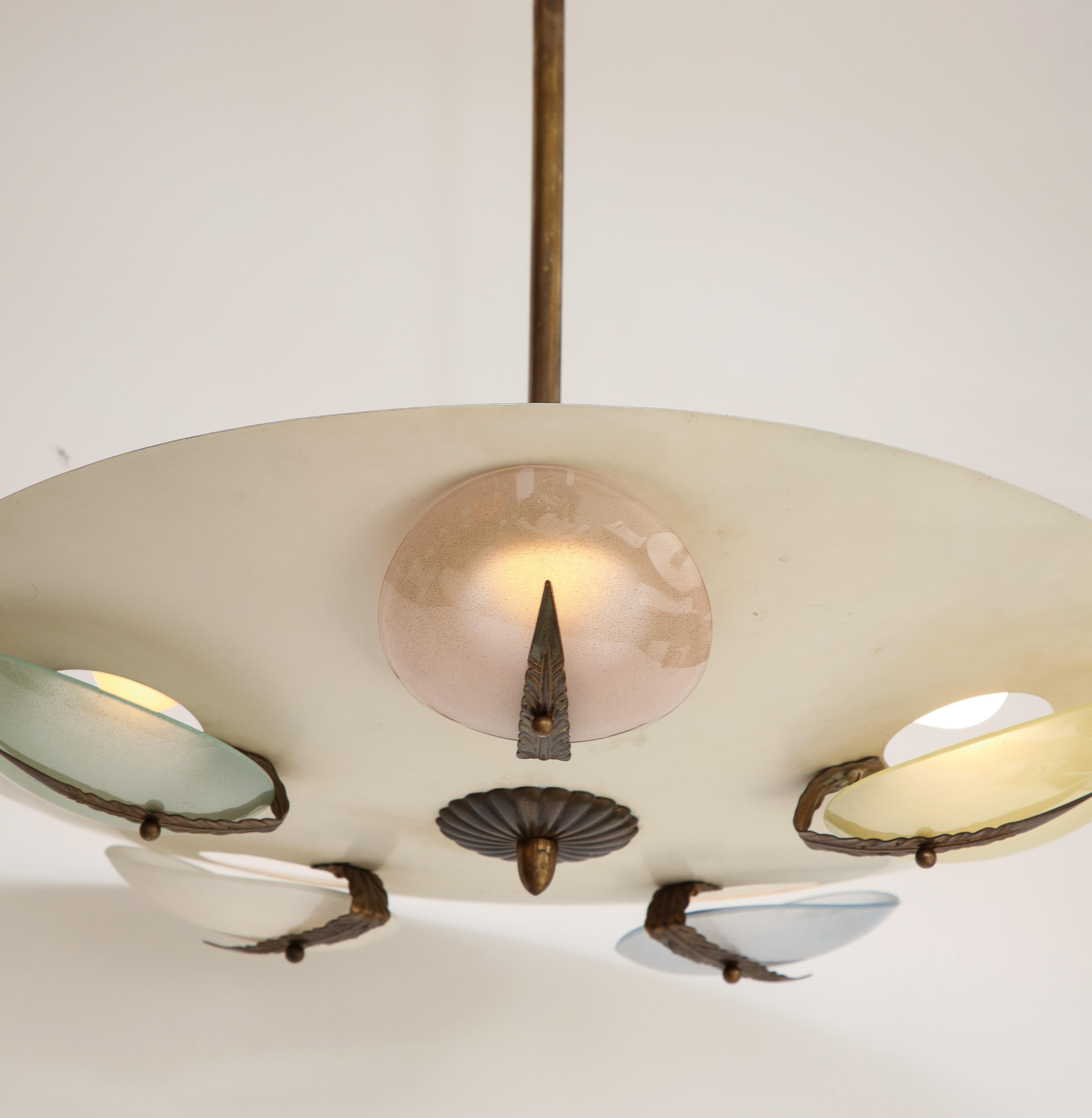 Italian Vintage Pendant Chandelier with Colored Discs, Italy, circa 1950 For Sale 1