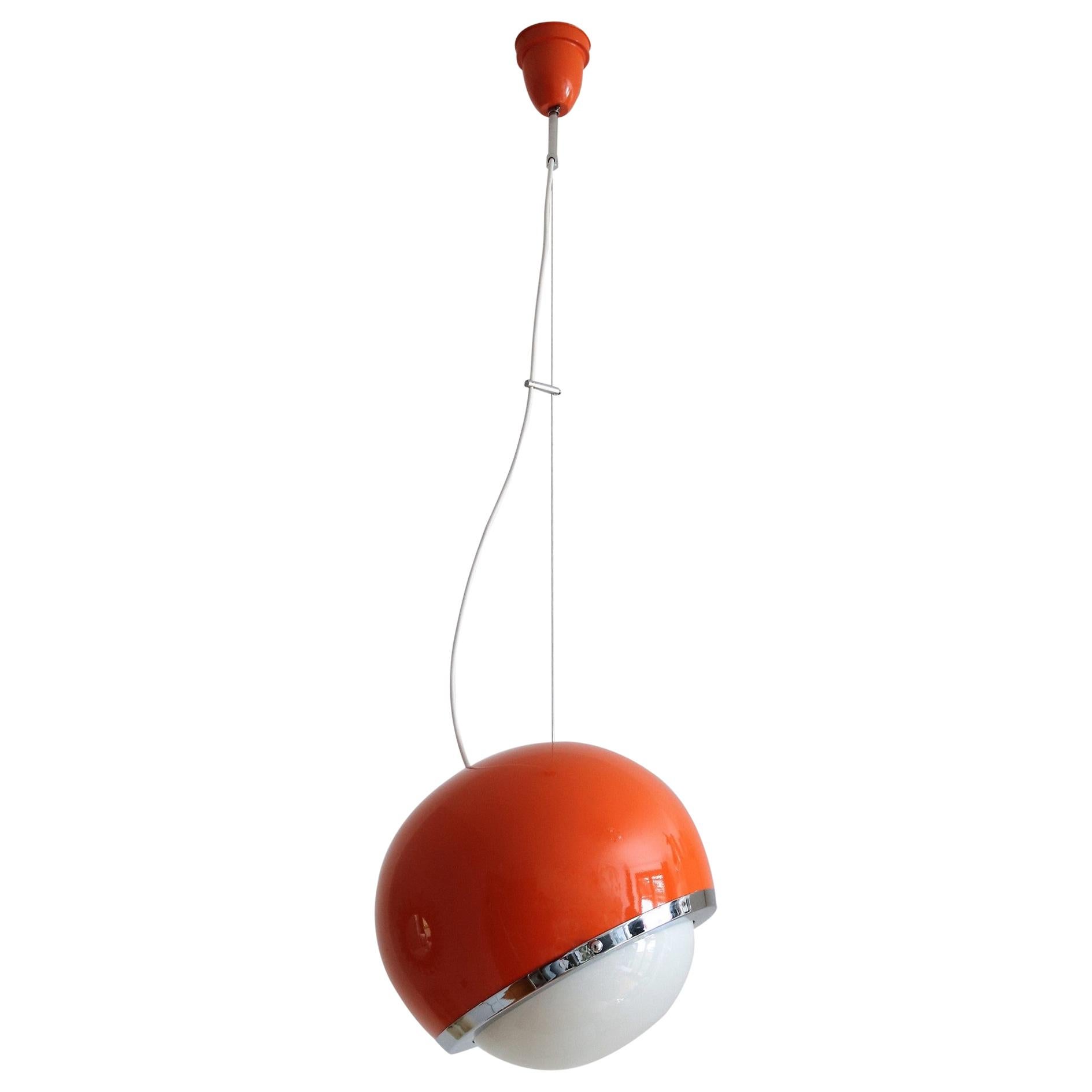 Italian Midcentury Pendant Lamp from the Space Age in Glass and Aluminium, 1960s For Sale