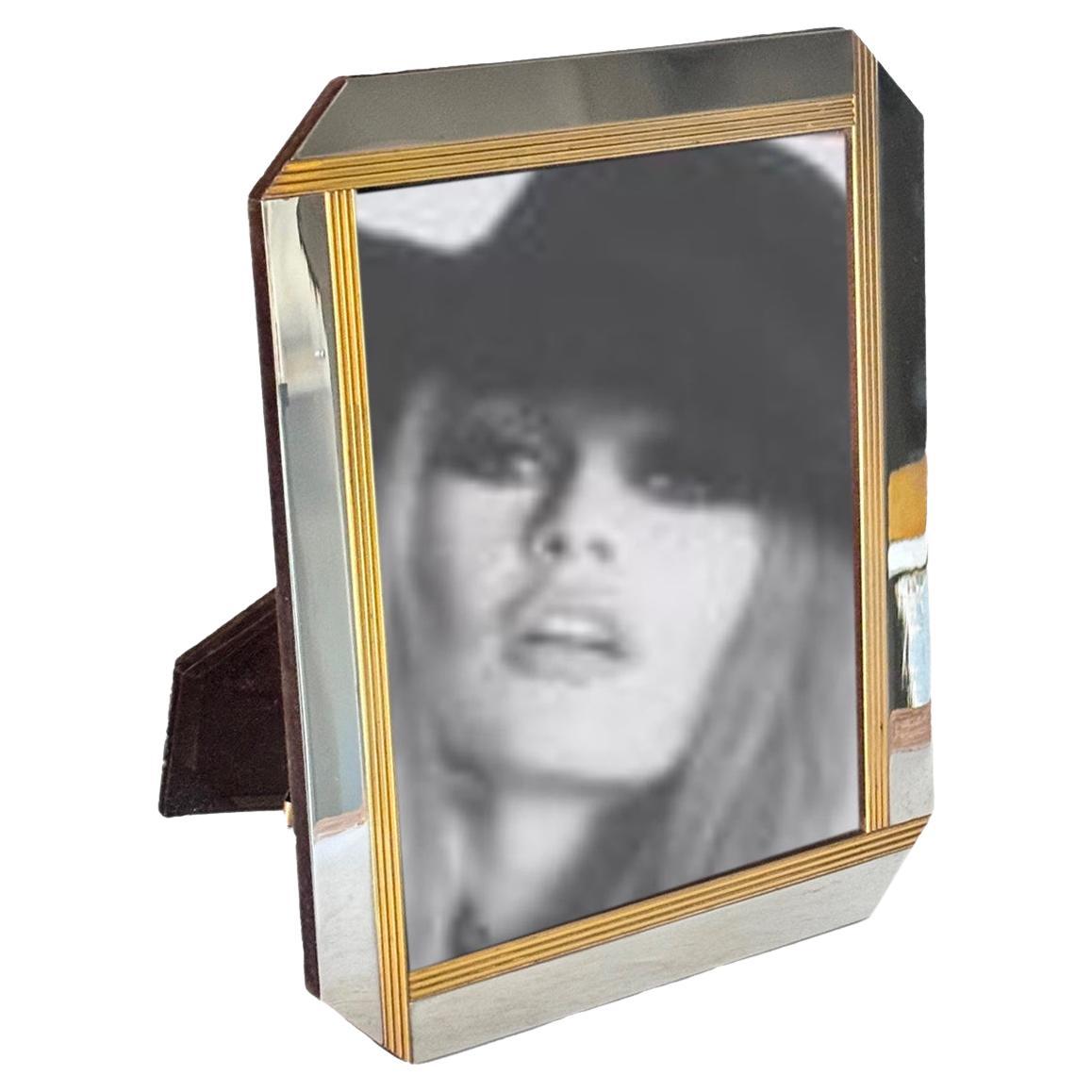 Italian Vintage Picture Frame 1970s Chrome Brass Silver and Gold Colors For Sale