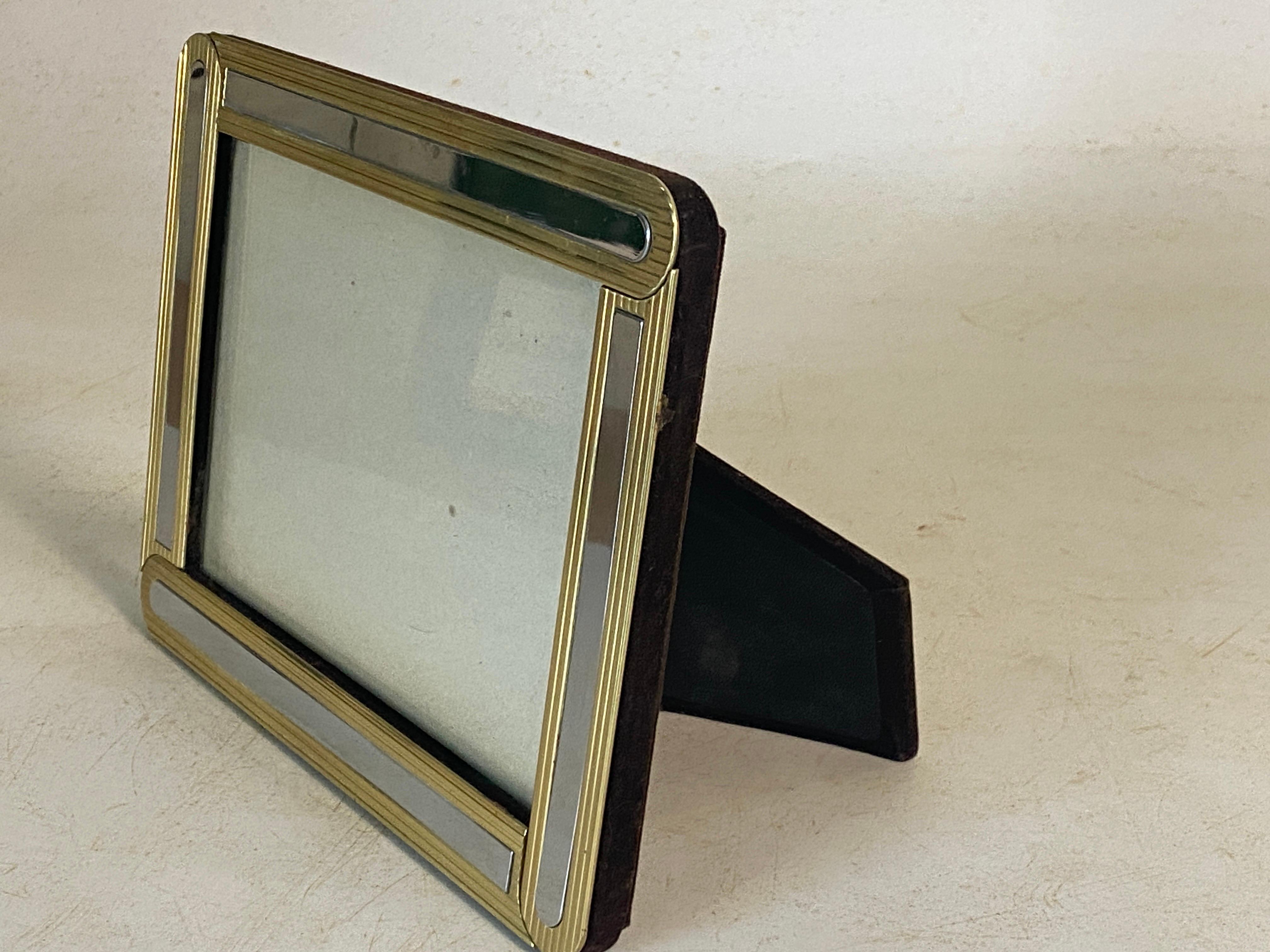 Mid-Century Modern Italian Vintage Picture Frame Chrome and Brass 1970s For Sale