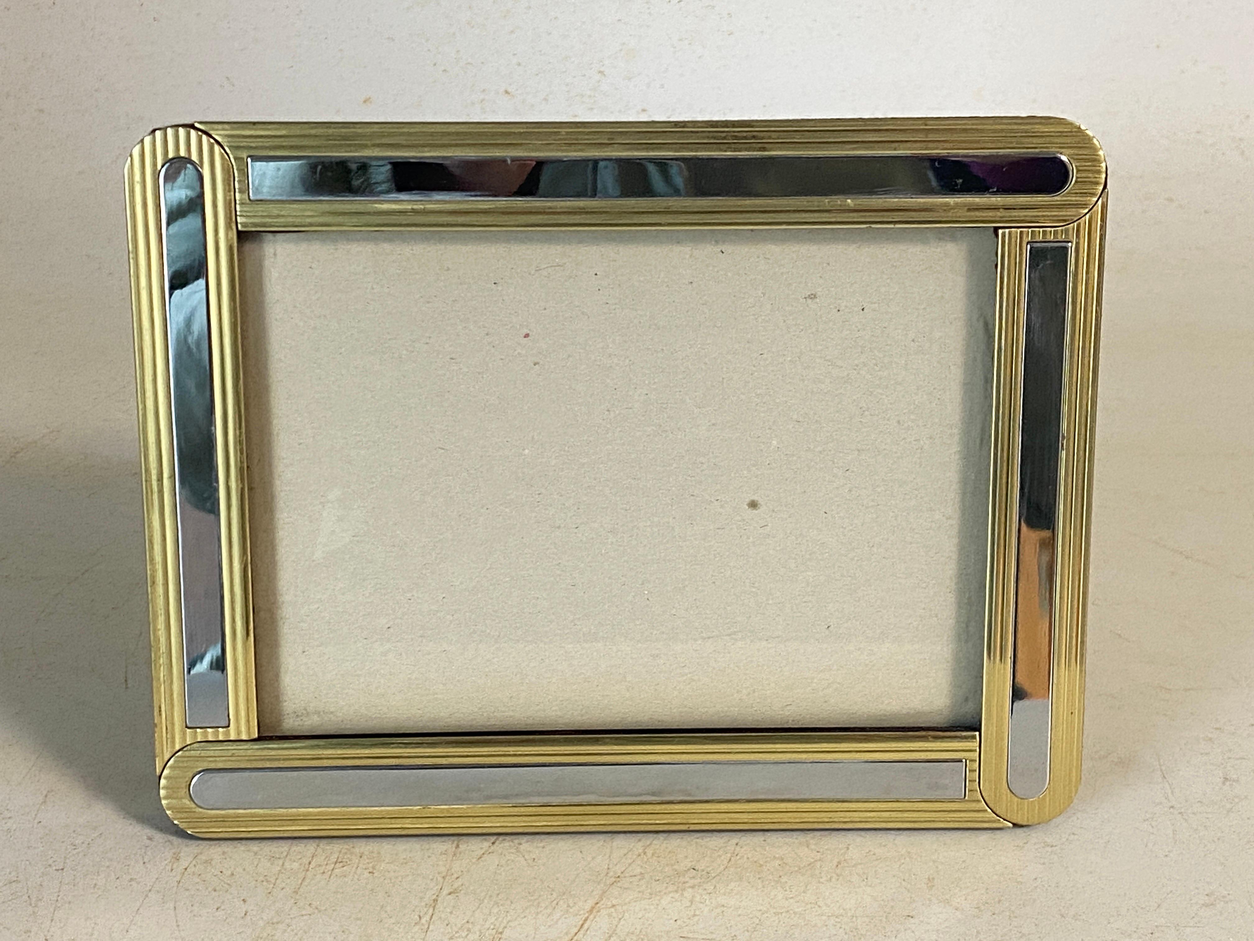 Italian Vintage Picture Frame Chrome and Brass 1970s For Sale 1