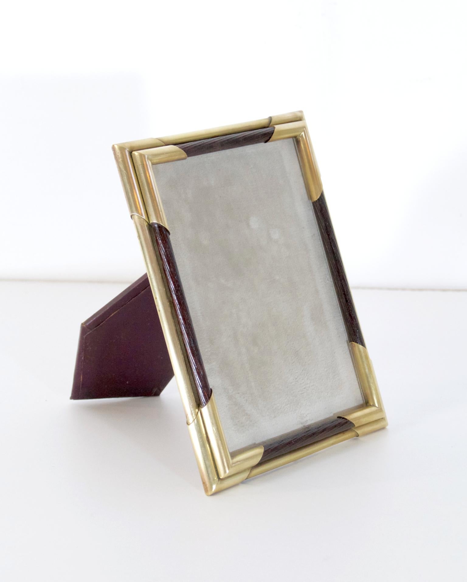 Modern Italian Vintage Picture Frame in Brass and Wood