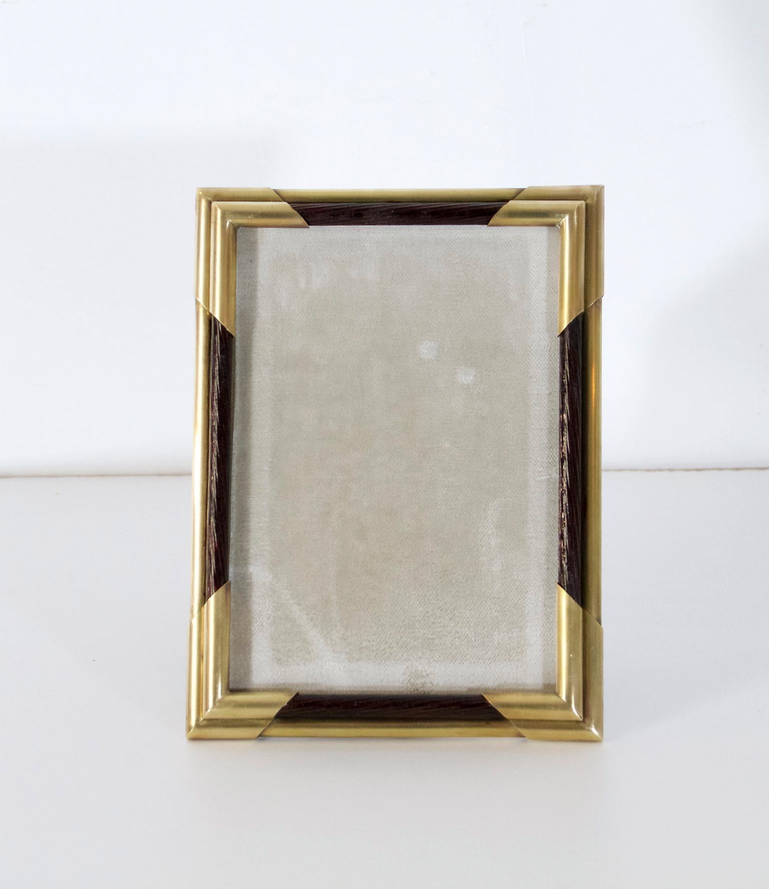 Late 20th Century Italian Vintage Picture Frame in Brass and Wood